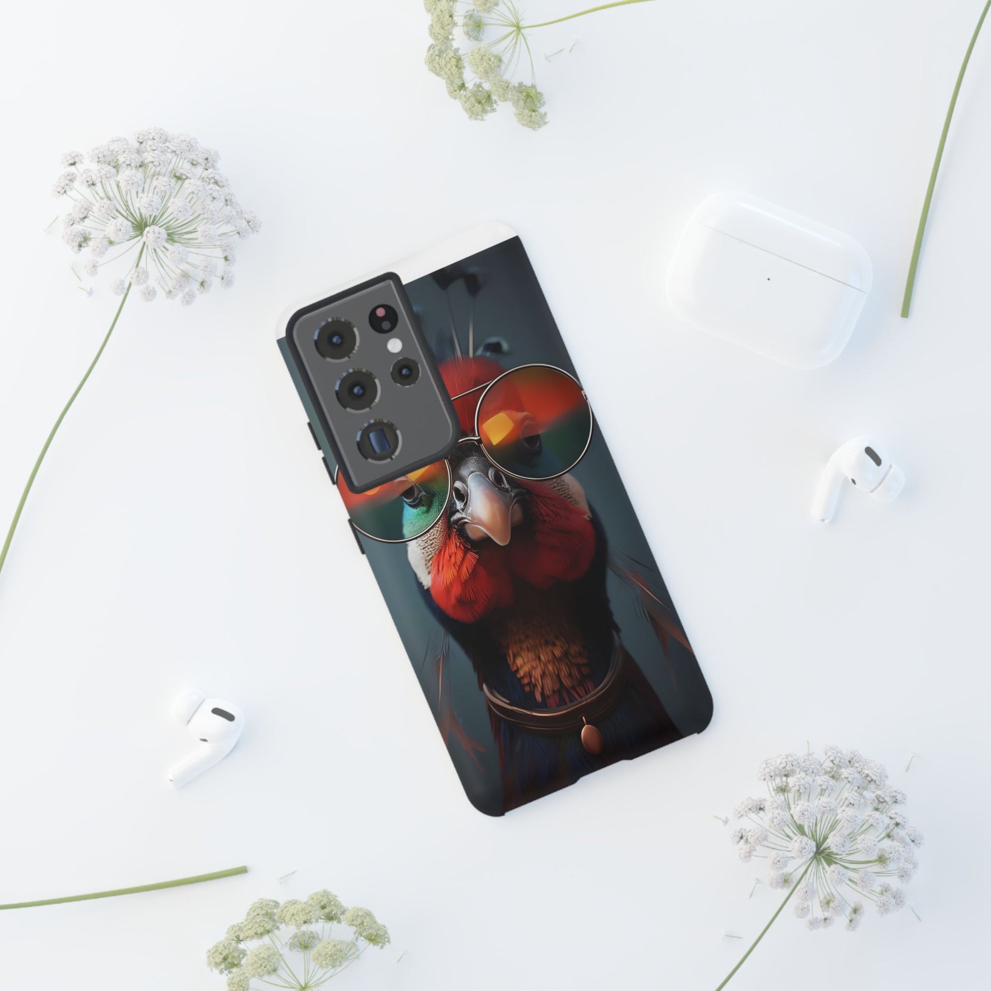 Phone Cases, Bright Exotic Bird in Cool Sunglasses, Protective Tough Cover, Tropical Animal Print, Unique Gift for Bird Lovers, Accessories