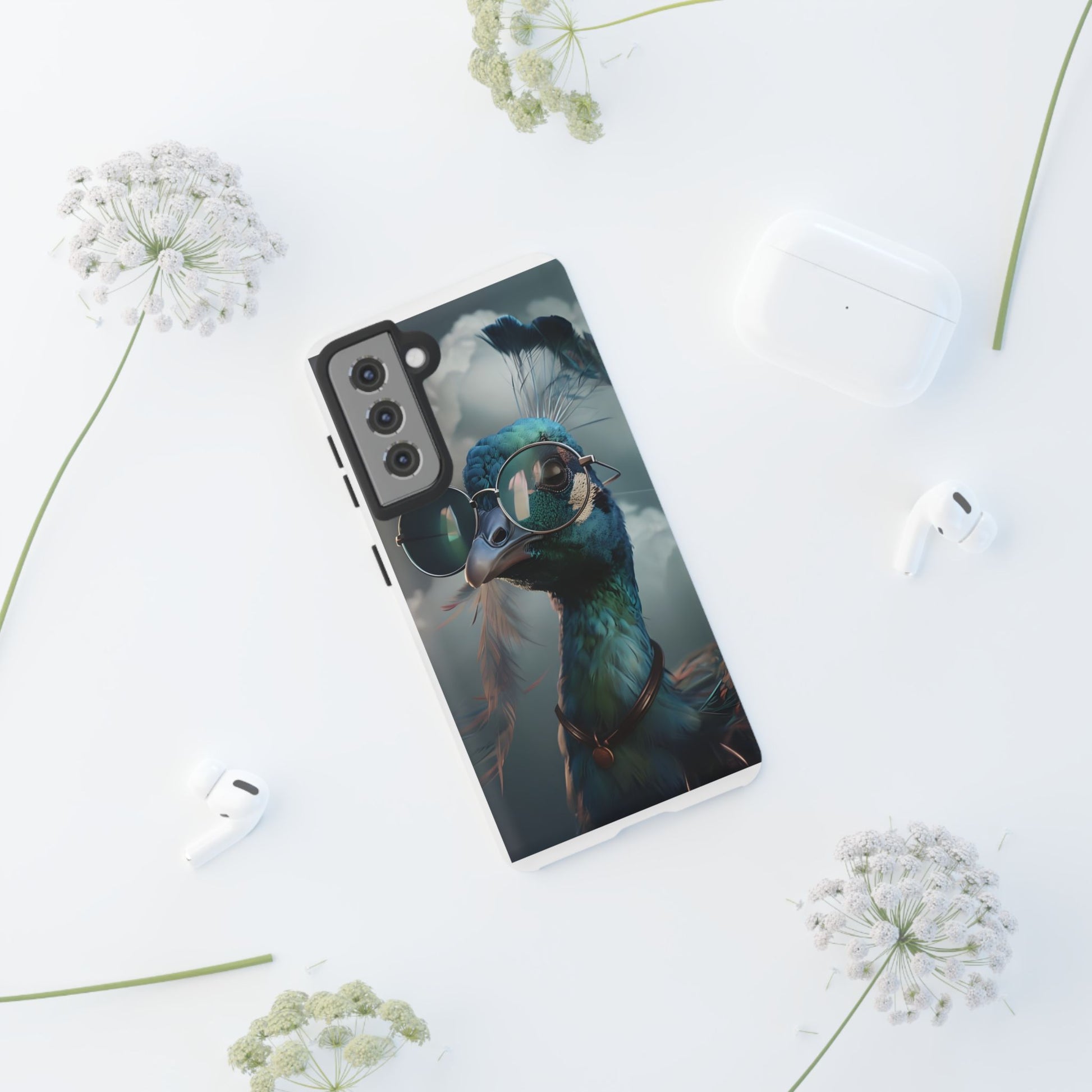 Phone Case, Peacock Design, Neon Lighting, Unique Gift, Hard Shell Cover, Protective Sleeve