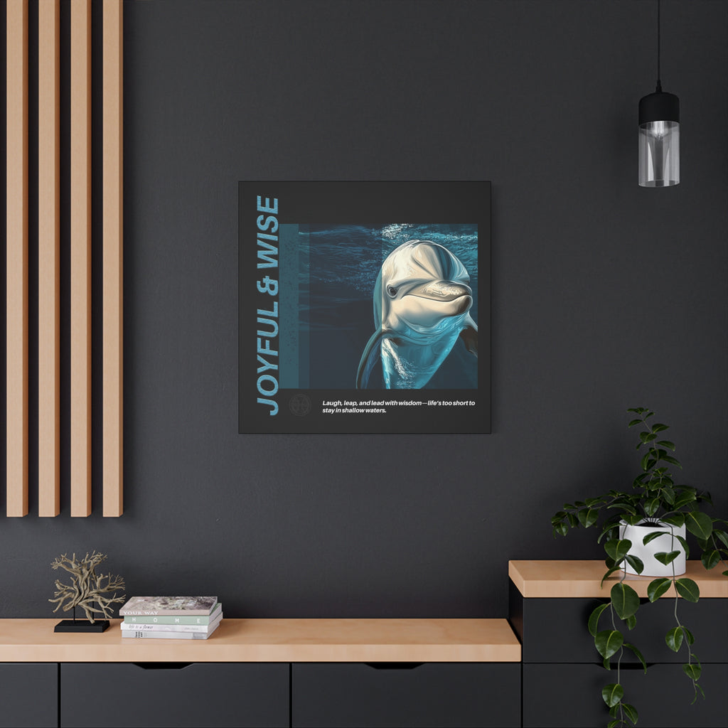 Inspirational Dolphin Canvas Art, Joyful & Wise Wall Decor, Motivational Home Decor, Ocean-Themed Gift, Abstract Animal Artwork, Nautical