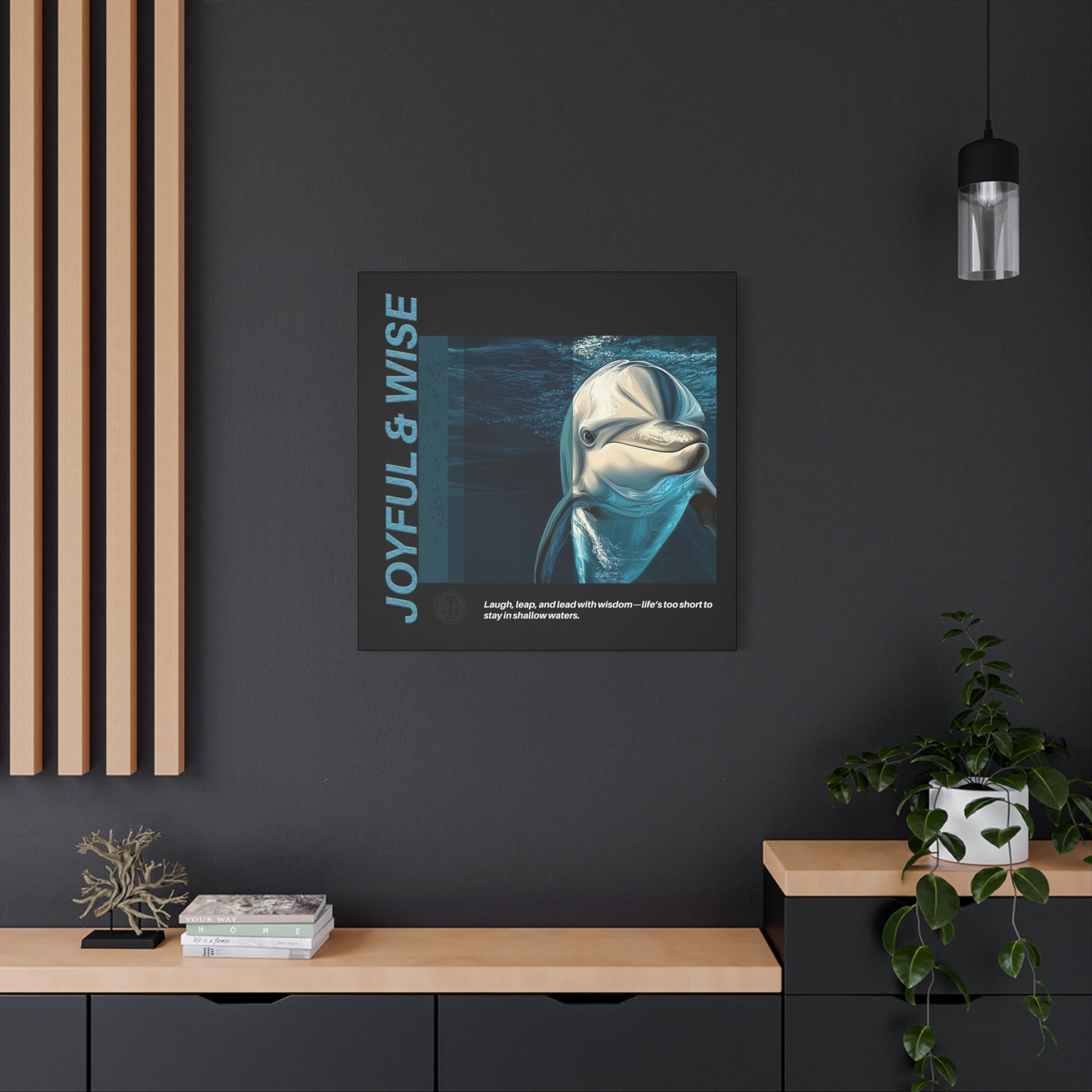 Inspirational Dolphin Canvas Art, Joyful & Wise Wall Decor, Motivational Home Decor, Ocean-Themed Gift, Abstract Animal Artwork, Nautical