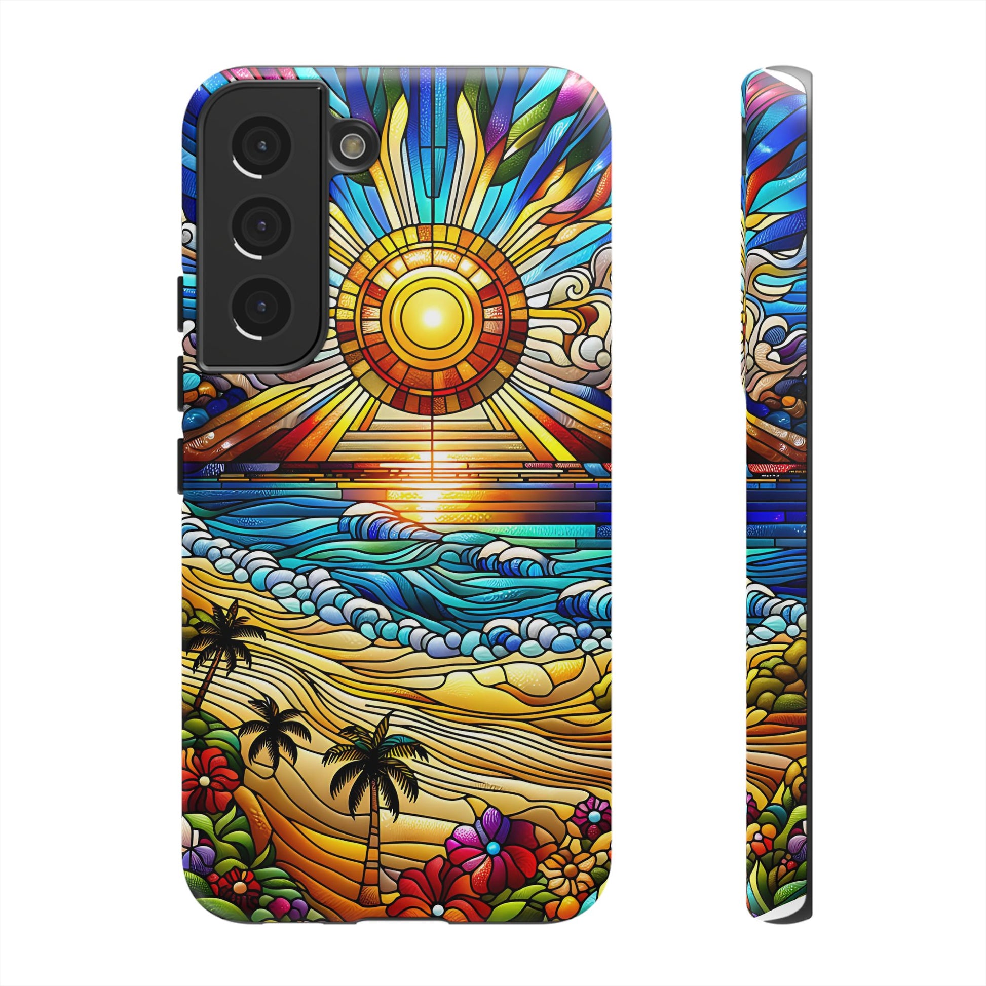 Stained Glass Tough Cases, Protective Phone Case, Nature Inspired Smartphone Cover, Beach Day Summer Accessories, Ocean Lover Gift