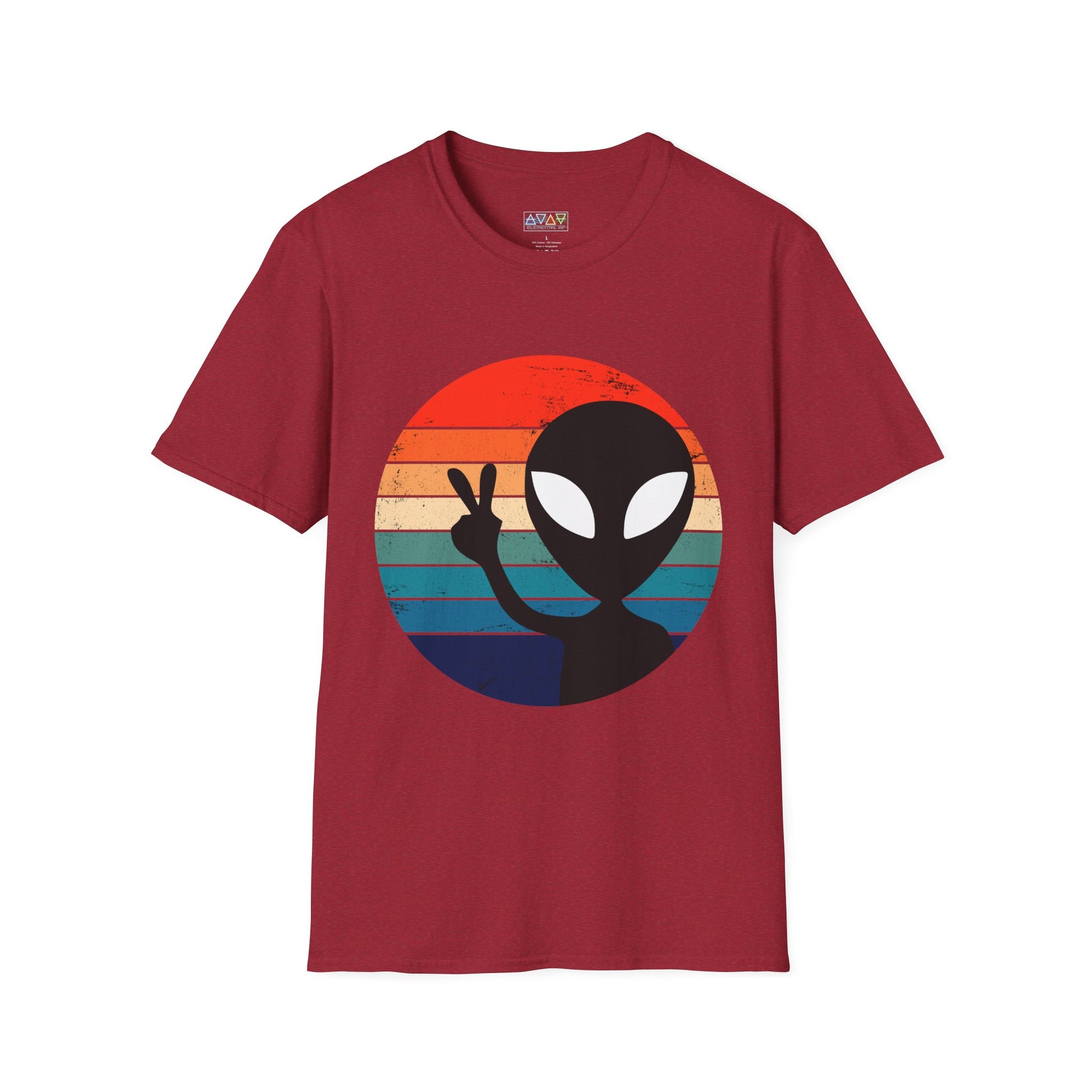 Retro Alien Vibes Unisex Softstyle T-Shirt, Cute Graphic Tee for Casual Wear, Fun Gift for Sci-Fi Lovers, Summer Party Shirt, Peace Sign Tee