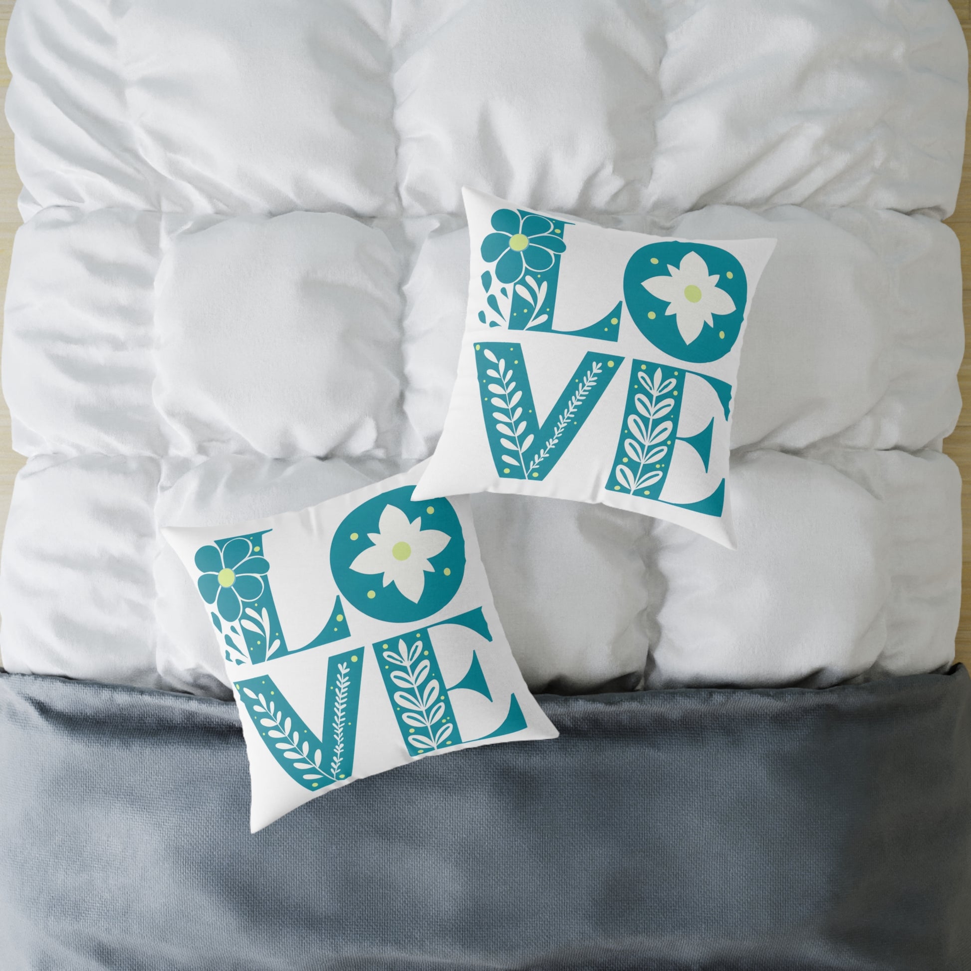 Pillow, Bold 3D Love Typography Surrounded By Nature, Square Poly Canvas Pillow, Home Decor, Gift for Her, Modern Cushion Cover, Love Quote