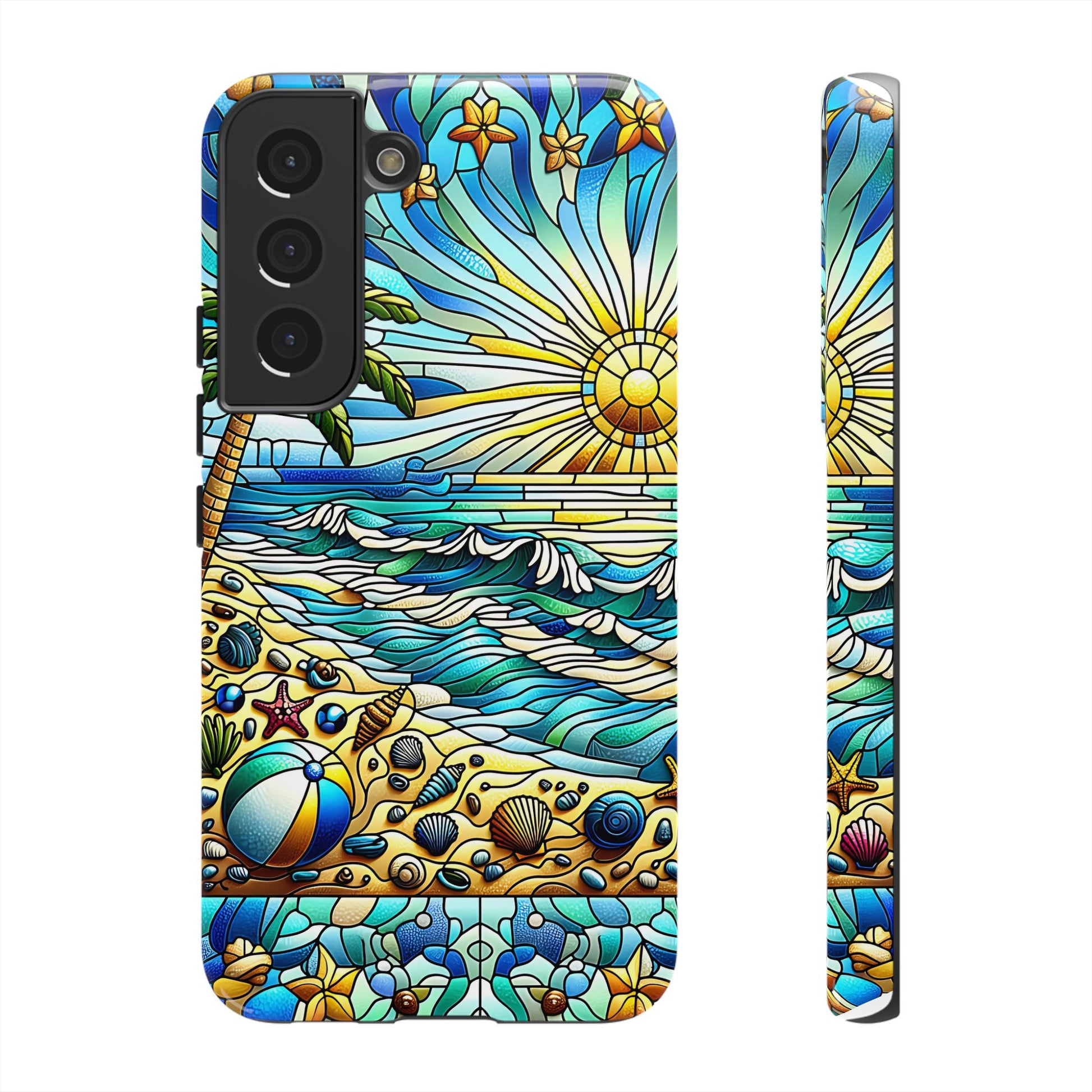 Stained Glass Tough Case, Protective Phone Case, Nature Inspired Smartphone Case, Summer Beach Play Day Phone Cover, Tough Phone Case for