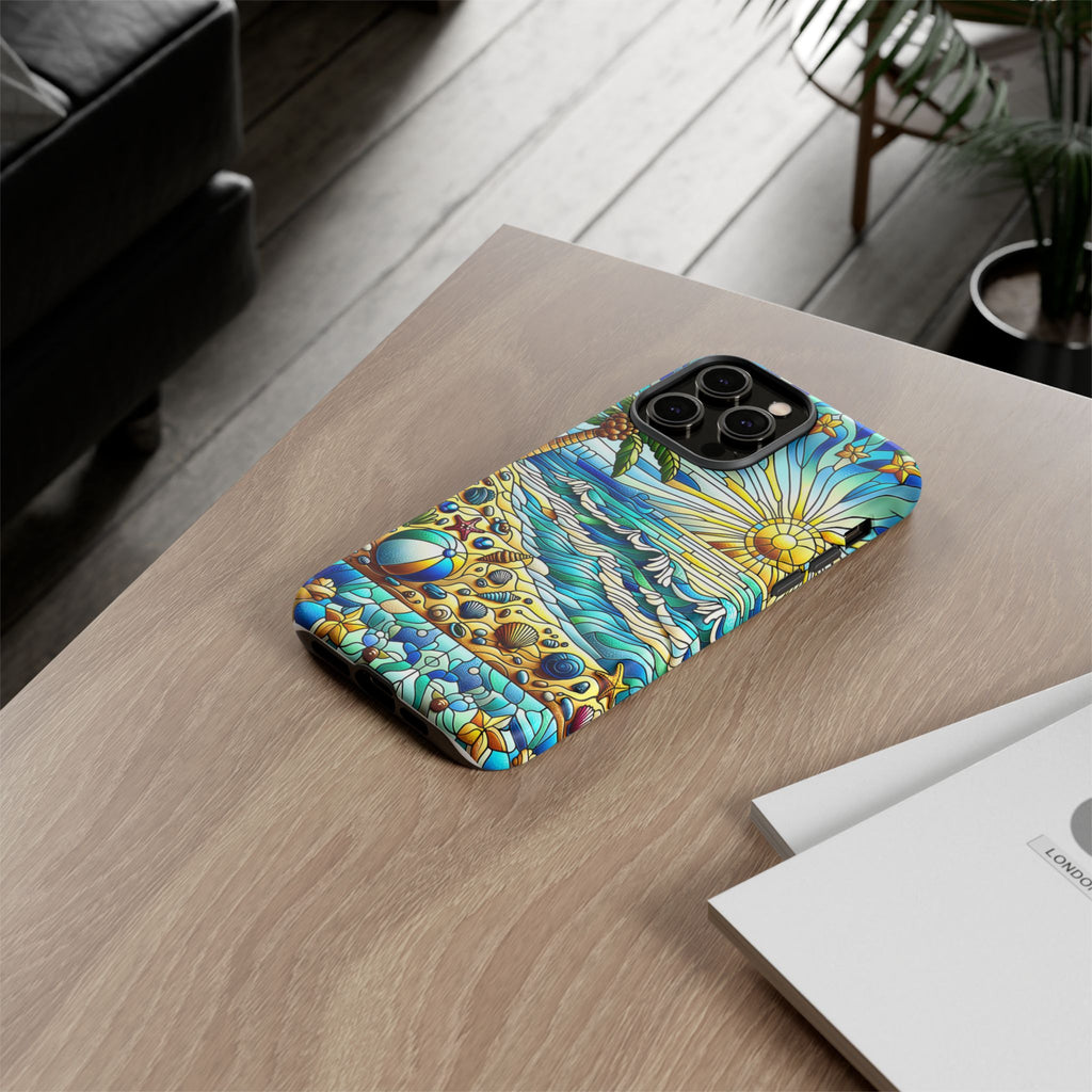 Stained Glass Tough Case, Protective Phone Case, Nature Inspired Smartphone Case, Summer Beach Play Day Phone Cover, Tough Phone Case for