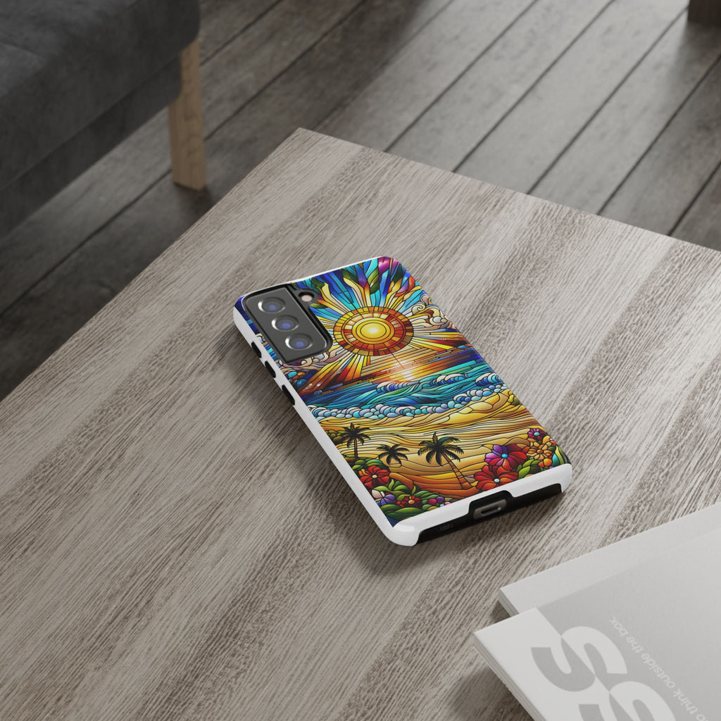 Stained Glass Tough Cases, Protective Phone Case, Nature Inspired Smartphone Cover, Beach Day Summer Accessories, Ocean Lover Gift