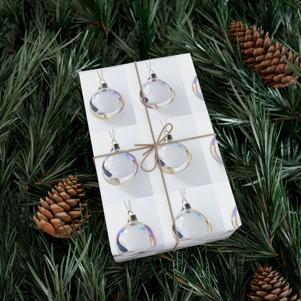 Wrapping Paper, Iridescent Glass Christmas Ornaments On White Background - Gift Wrap Rolls, Eco-Friendly Gift Wrap, Holiday