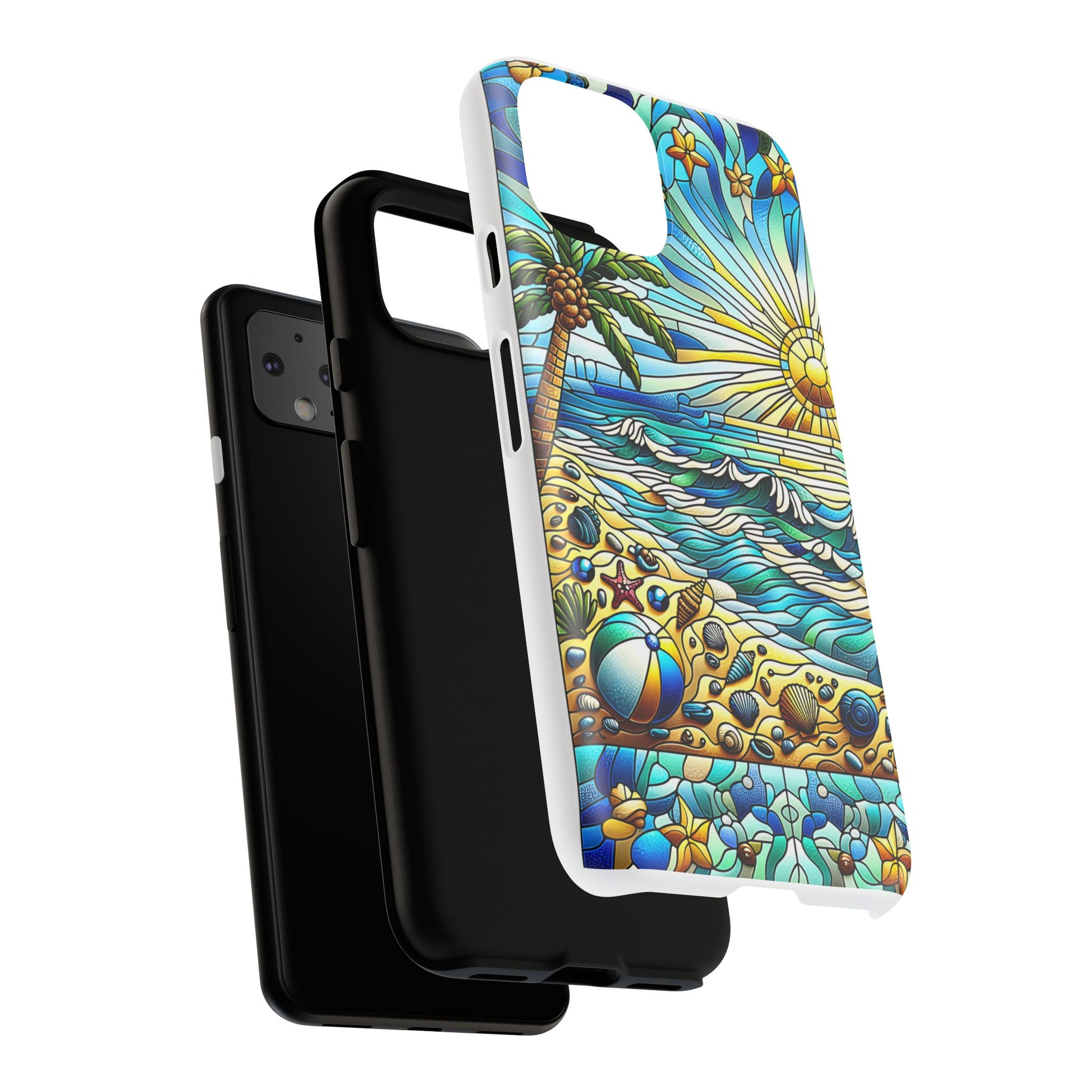 Stained Glass Tough Case, Protective Phone Case, Nature Inspired Smartphone Case, Summer Beach Play Day Phone Cover, Tough Phone Case for