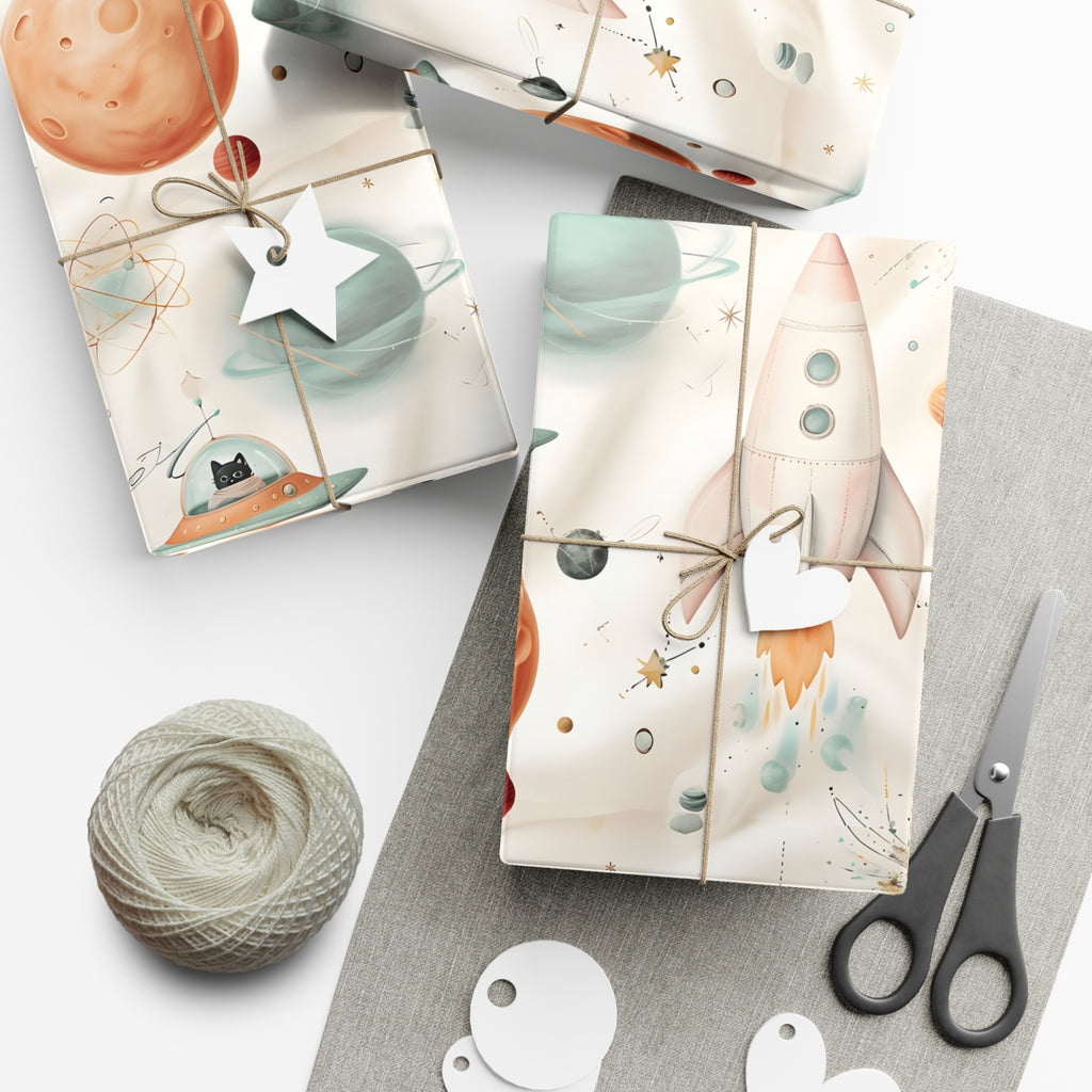 Gift Wrap Papers, Retro Futuristic Pattern, Whimsical Elements, Holiday Gift Wrap, Decorative Wrapping Paper, Gift Packaging Supplies