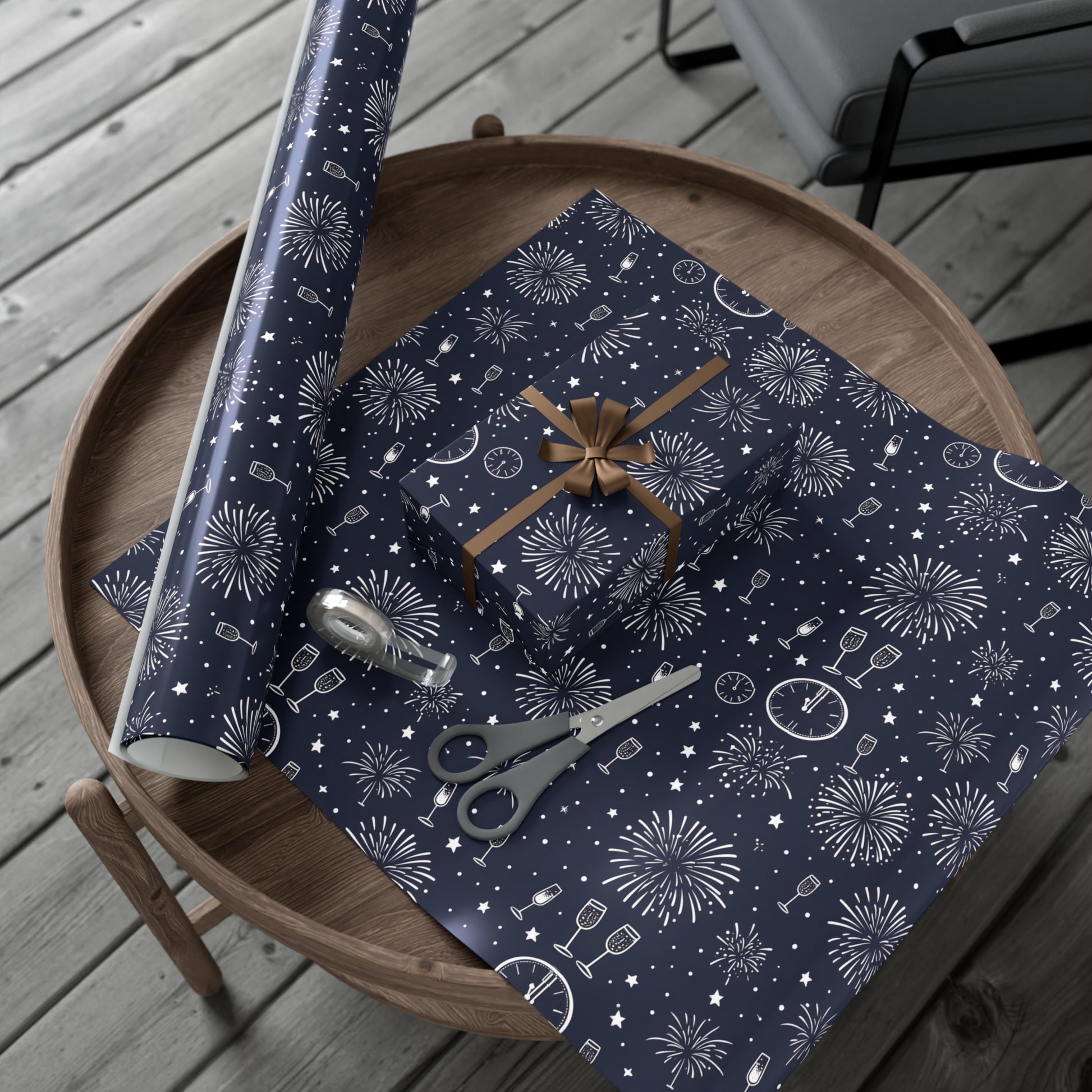Gift Wrap Papers - New Year's Eve Celebration Pattern With Fireworks And Champagne, Holiday Gift Wrap, Wrapping Paper, Party Supplies,