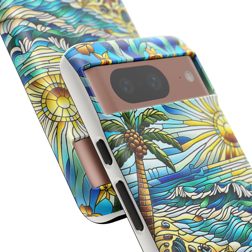 Stained Glass Tough Case, Protective Phone Case, Nature Inspired Smartphone Case, Summer Beach Play Day Phone Cover, Tough Phone Case for