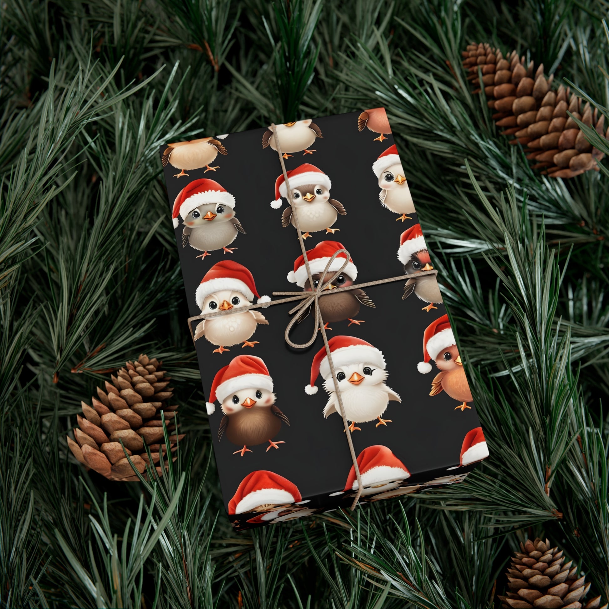 Gift Wrap Papers, Christmas Bird Gift Wrap, Holiday Wrapping Paper, Cute Santa Hat Birds, Festive Gift Wrap, Wrapping Sheets