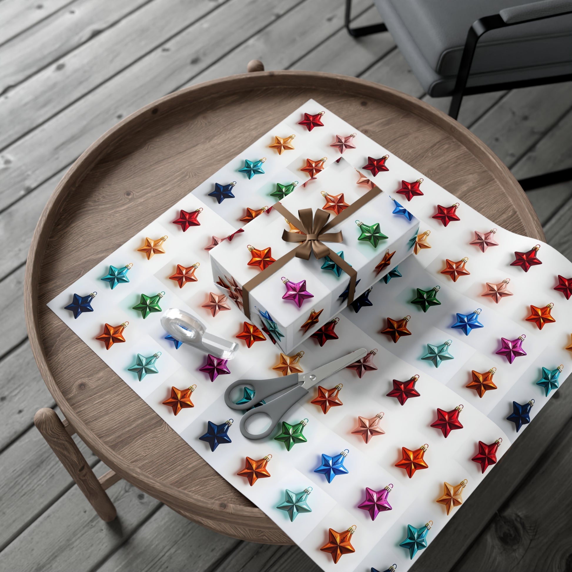 Wrapping Paper, Vibrant Star Christmas Ornaments On White Background - Gift Wrap Rolls, Eco-Friendly Gift Wrap, Holiday