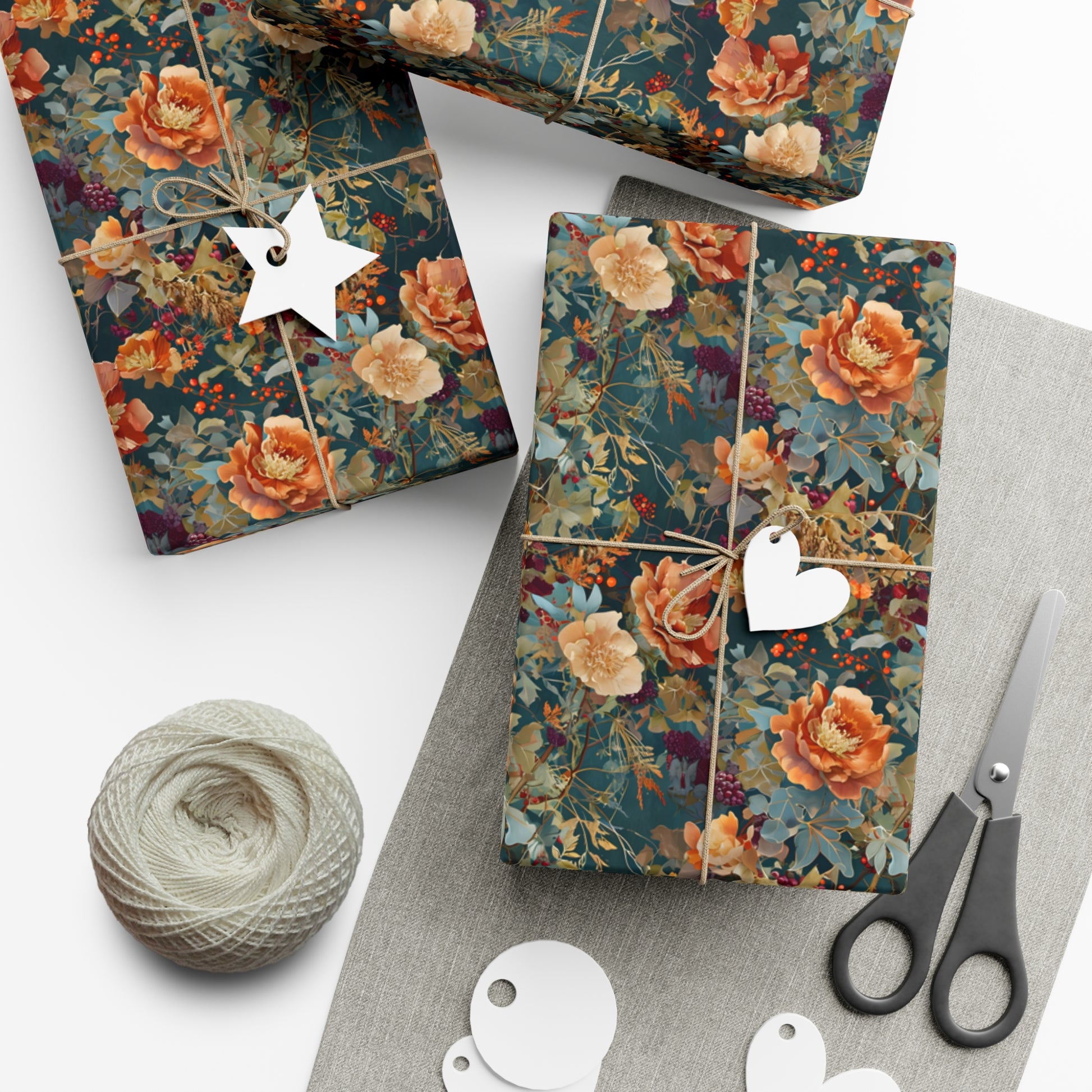 Gift Wrap Papers, Art Nouveau Floral Pattern, Autumn Hues, Wrapping Paper Roll, Holiday Gift Wrap, Eco-Friendly Gift Wrap