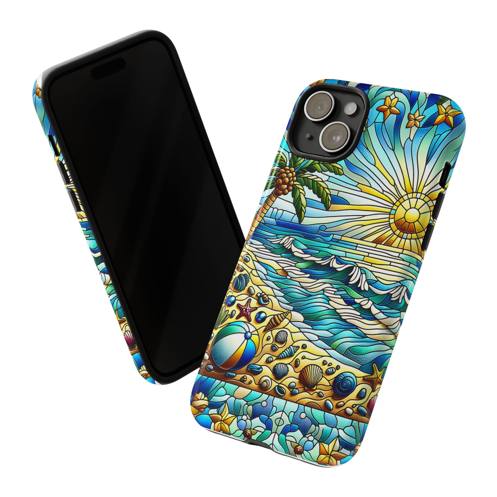 Stained Glass Tough Case, Protective Phone Case, Nature Inspired Smartphone Case, Summer Beach Play Day Phone Cover, Tough Phone Case for