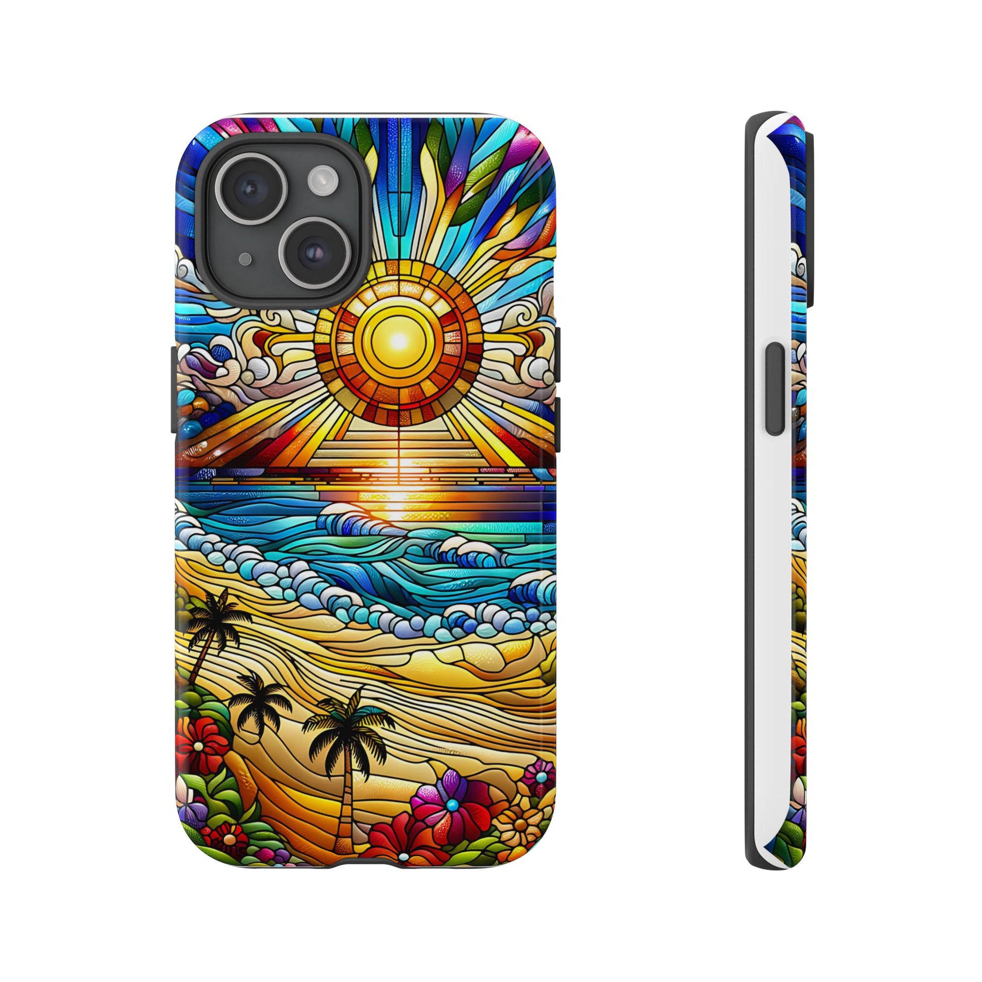 Stained Glass Tough Cases, Protective Phone Case, Nature Inspired Smartphone Cover, Beach Day Summer Accessories, Ocean Lover Gift