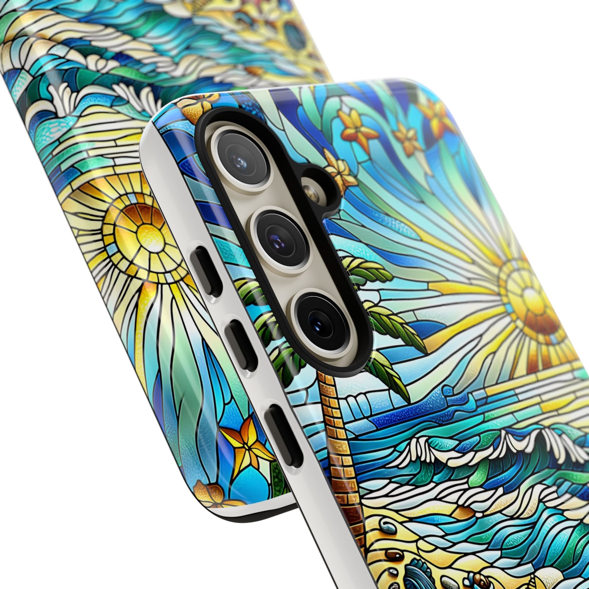 Stained Glass Tough Case, Protective Phone Case, Nature Inspired Smartphone Case, Summer Beach Play Day Phone Cover, Tough Phone Case for