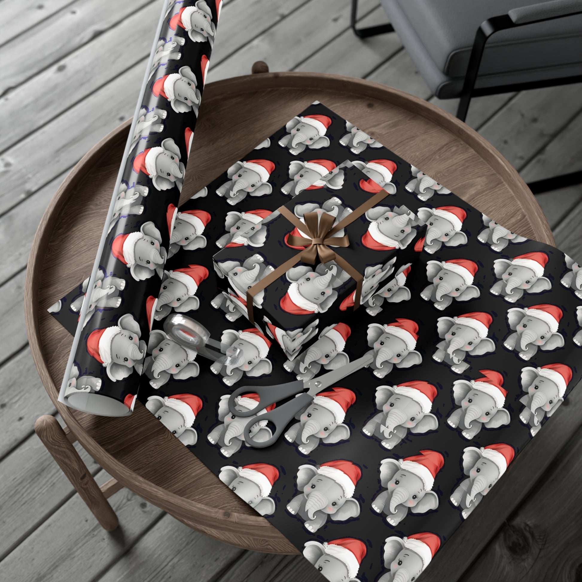 Gift Wrap Papers, Adorable Baby Elephants in Santa Hats - Cute Holiday Wrapping Paper, Christmas Gift Wrap, Festive Gift Wrap Sheets,