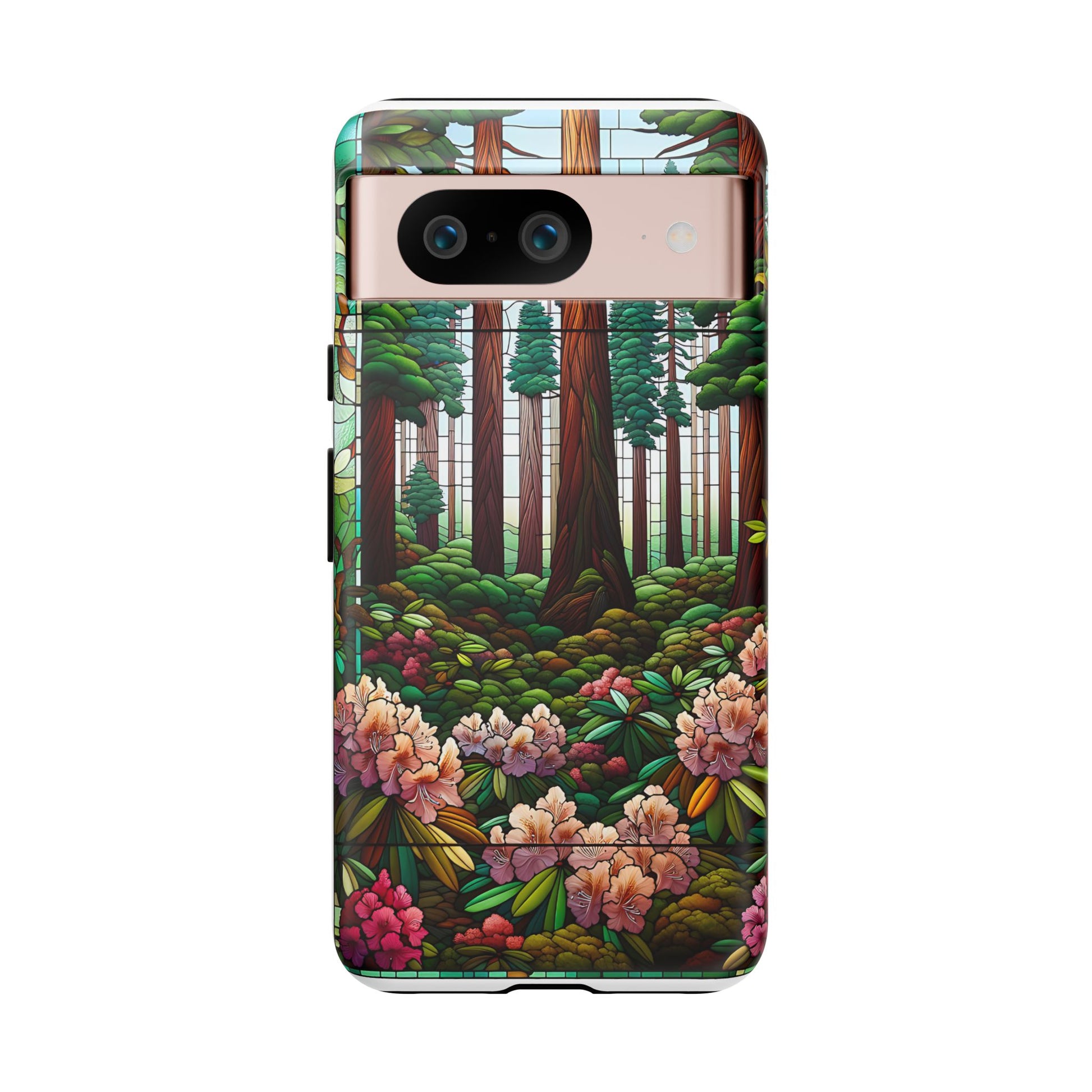 Nature Inspired Tough Cases - Redwood Trees & Rhododendrons Stained Glass iPhone Cover, Protective Phone Shell, Unique Samsung Galaxy Case,