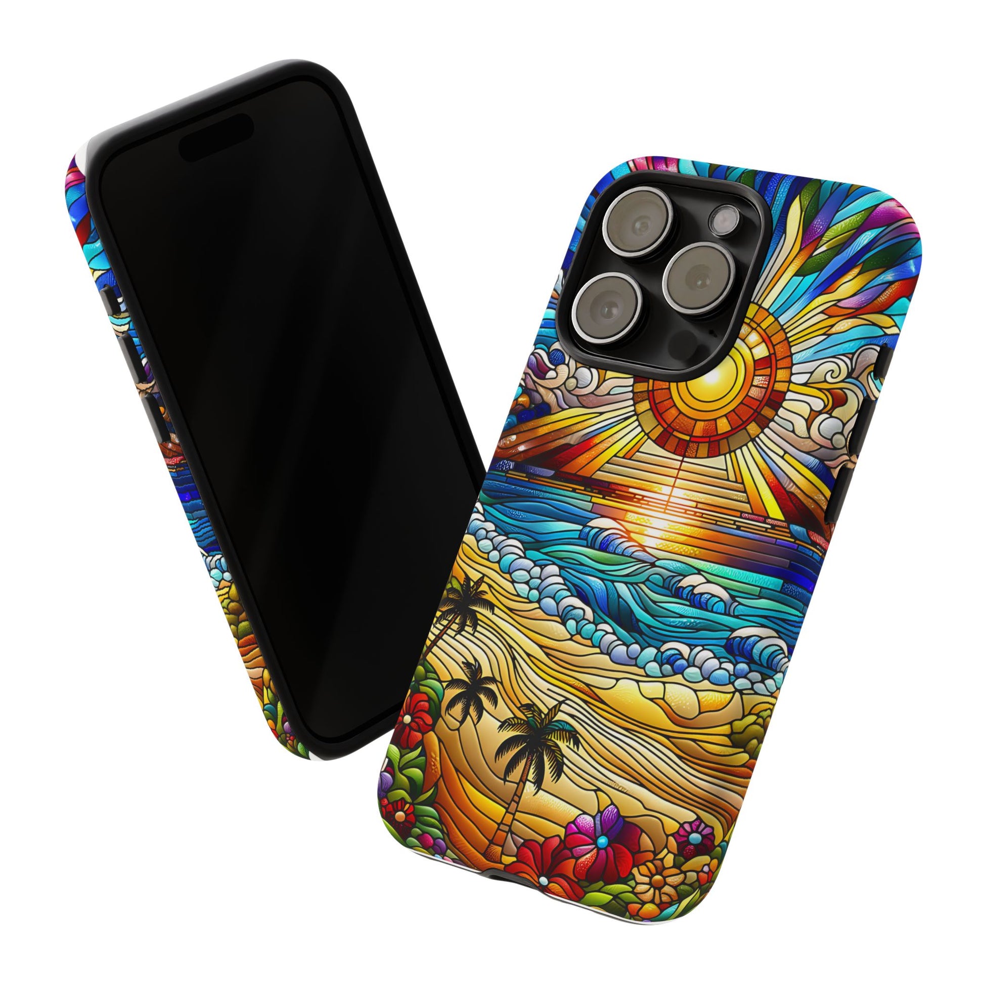 Stained Glass Tough Cases, Protective Phone Case, Nature Inspired Smartphone Cover, Beach Day Summer Accessories, Ocean Lover Gift