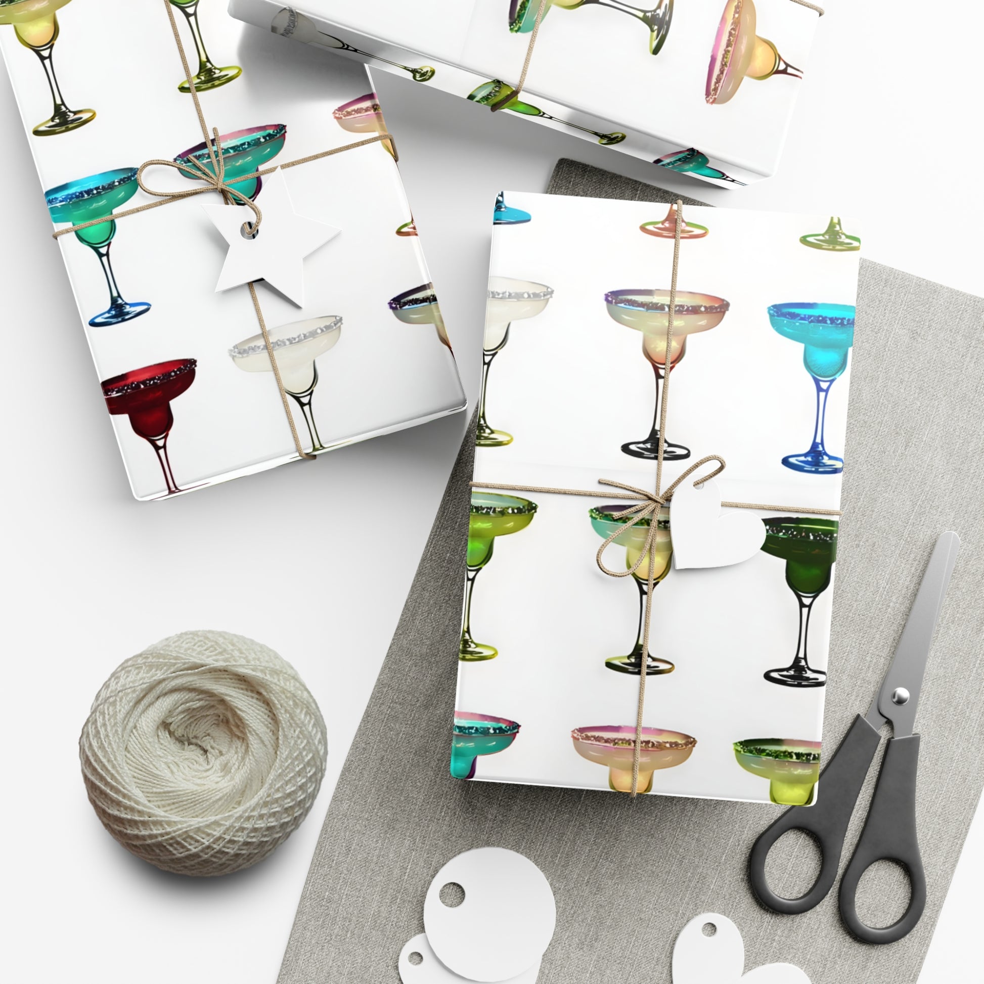 Wrapping Paper, Colorful Margaritas On White Background - Gift Wrap Rolls, Eco-Friendly Gift Wrap, Holiday