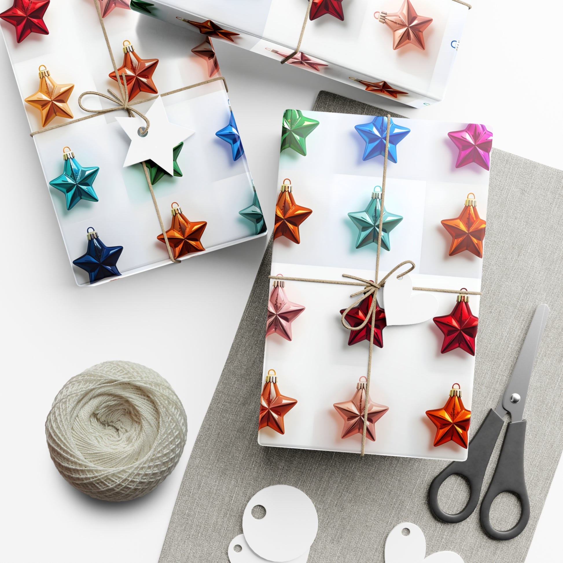 Wrapping Paper, Vibrant Star Christmas Ornaments On White Background - Gift Wrap Rolls, Eco-Friendly Gift Wrap, Holiday