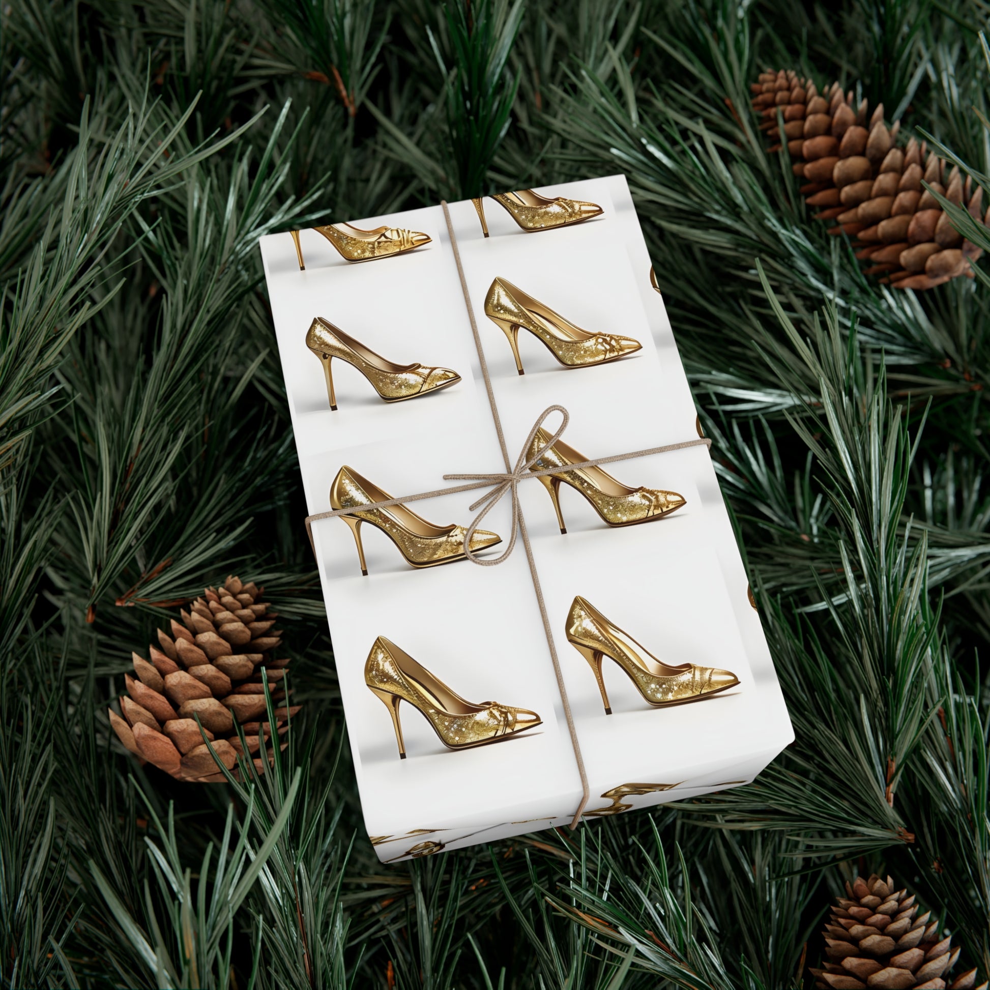 Wrapping Paper, Glimmering Gold High Heels On White Background - Gift Wrap Rolls, Eco-Friendly Gift Wrap, Holiday