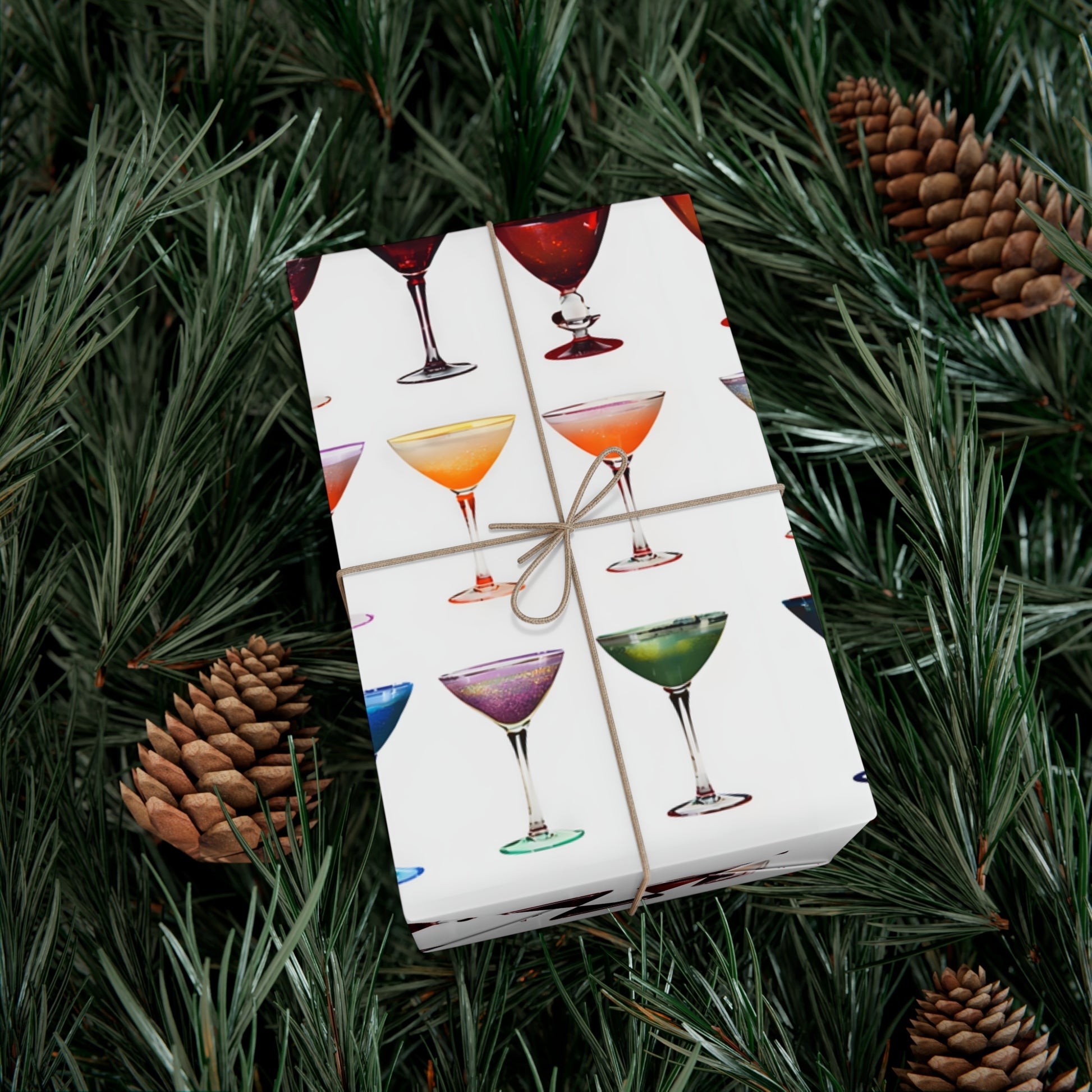 Wrapping Paper, Colorful Cocktails On White Background - Gift Wrap Rolls, Eco-Friendly Gift Wrap, Holiday