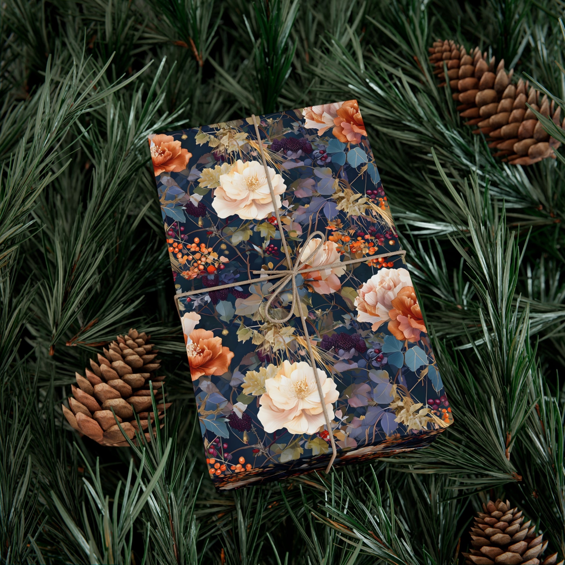 Gift Wrap Papers, Autumn Floral Gift Wrap, Art Nouveau Wrapping Paper, Intricate Fall Flower Pattern, Thanksgiving Gift Wrap, Holiday