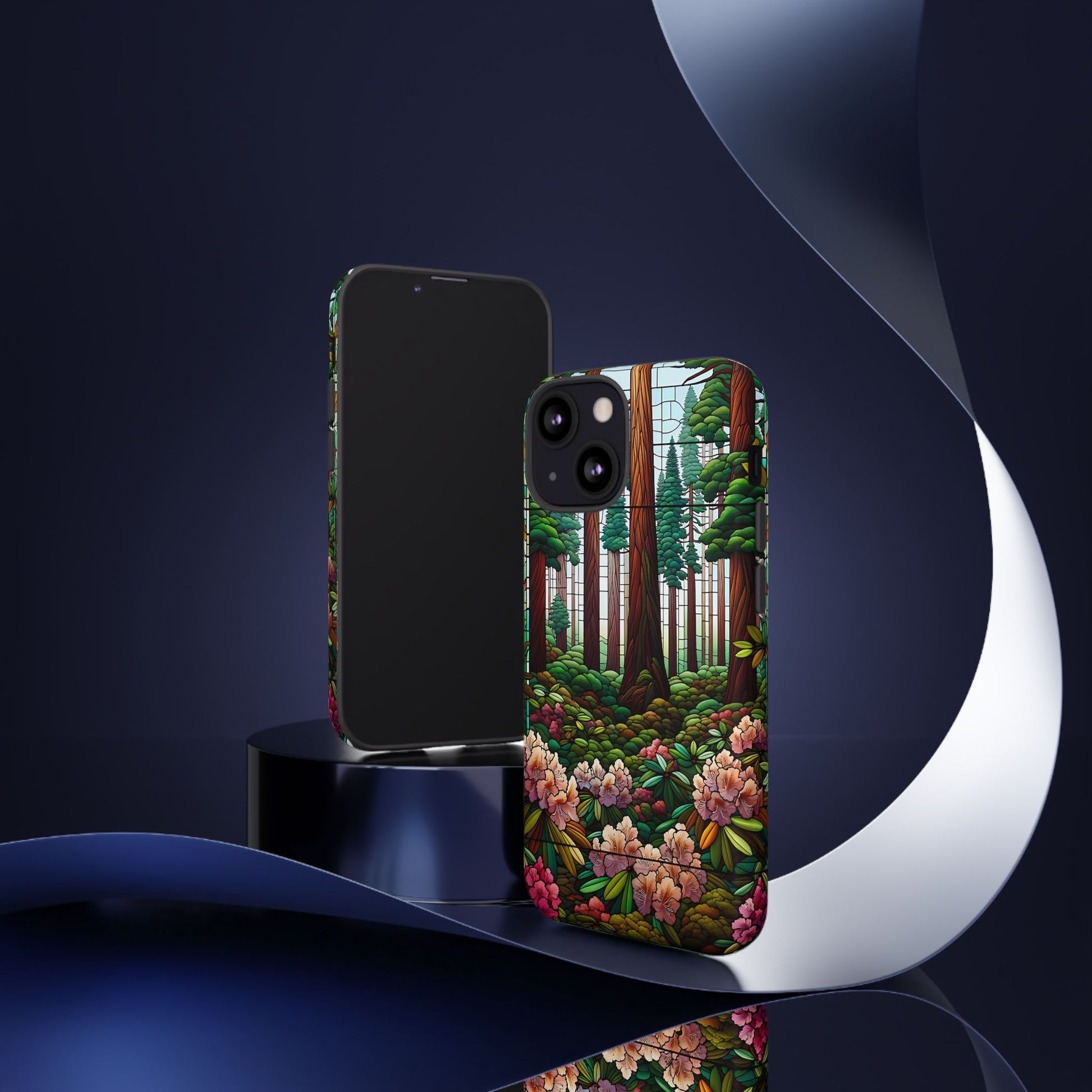 Nature Inspired Tough Cases - Redwood Trees & Rhododendrons Stained Glass iPhone Cover, Protective Phone Shell, Unique Samsung Galaxy Case,