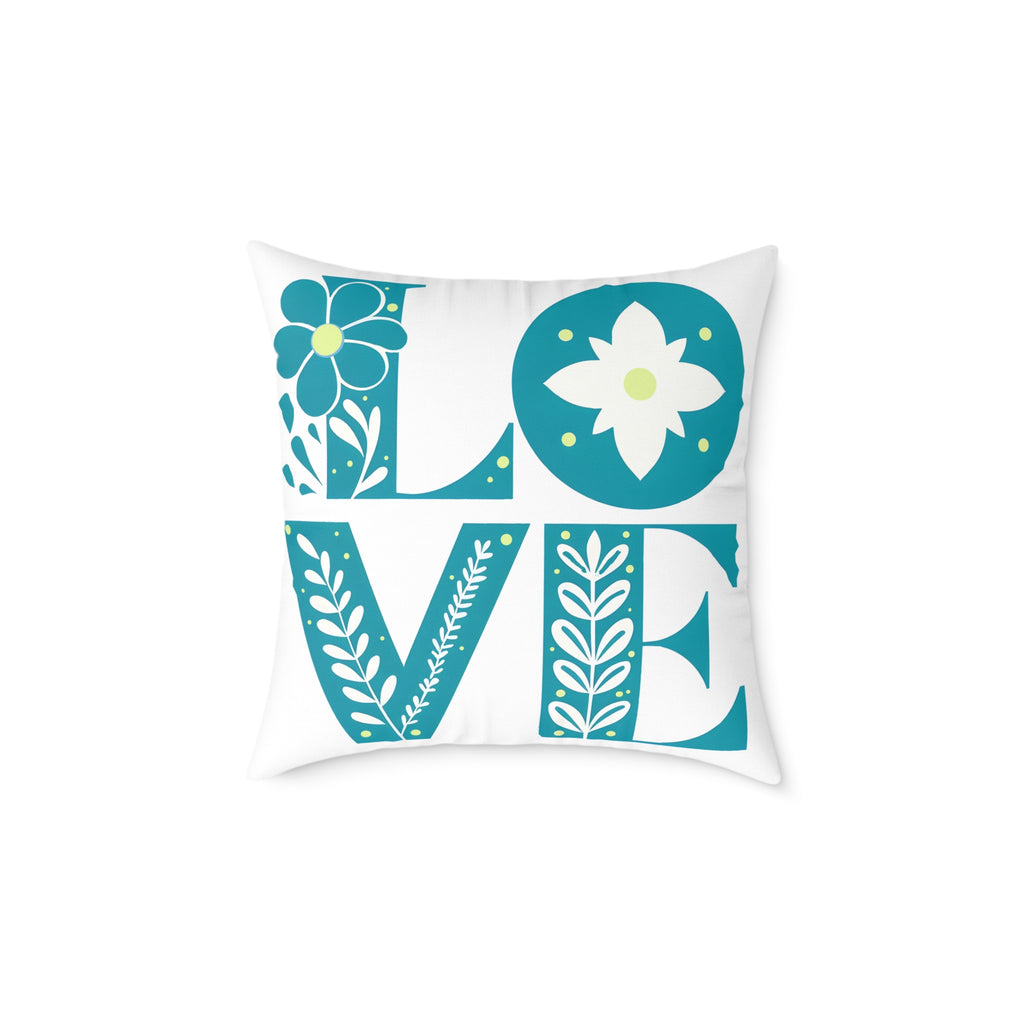 Pillow, Bold 3D Love Typography Surrounded By Nature, Square Poly Canvas Pillow, Home Decor, Gift for Her, Modern Cushion Cover, Love Quote