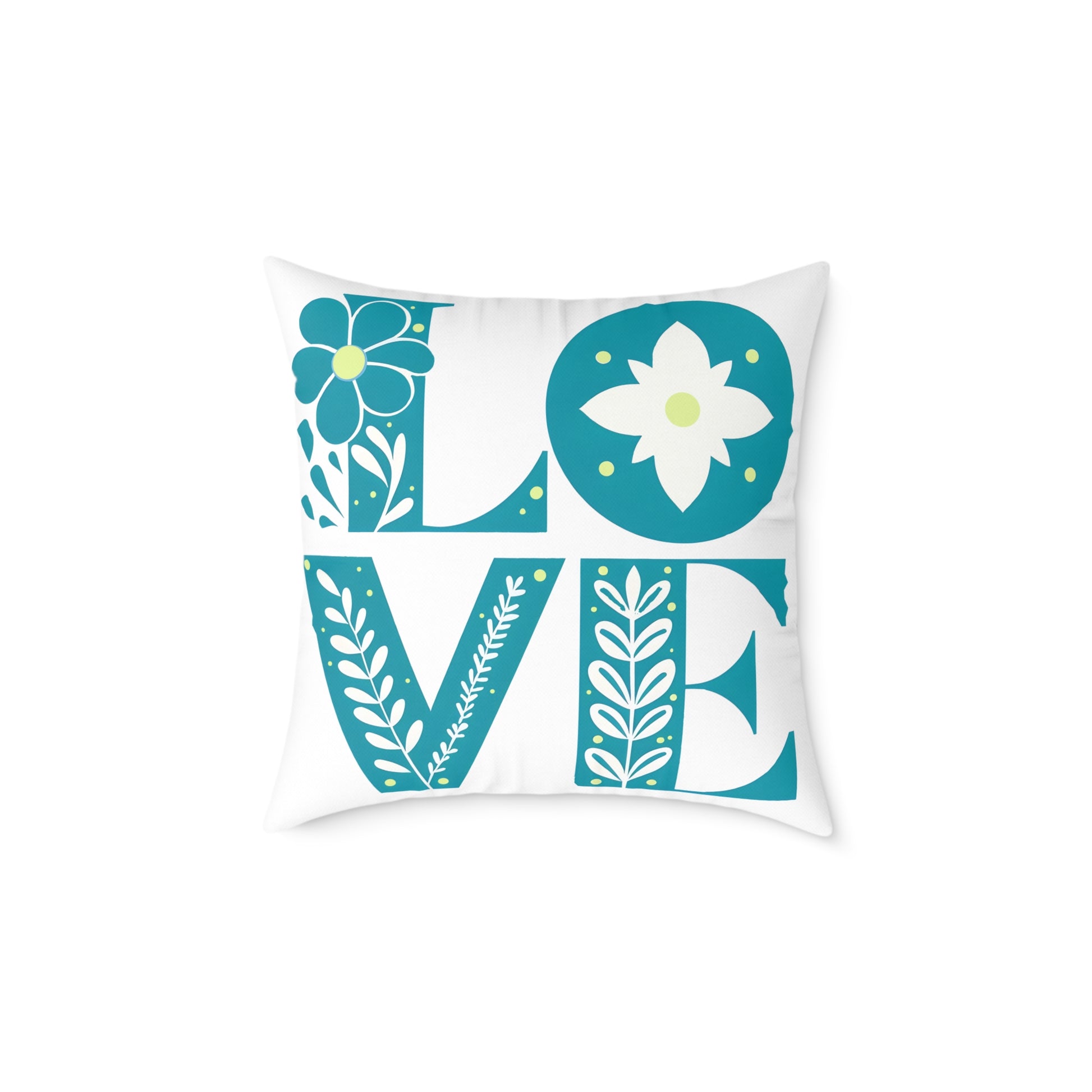 Pillow, Bold 3D Love Typography Surrounded By Nature, Square Poly Canvas Pillow, Home Decor, Gift for Her, Modern Cushion Cover, Love Quote