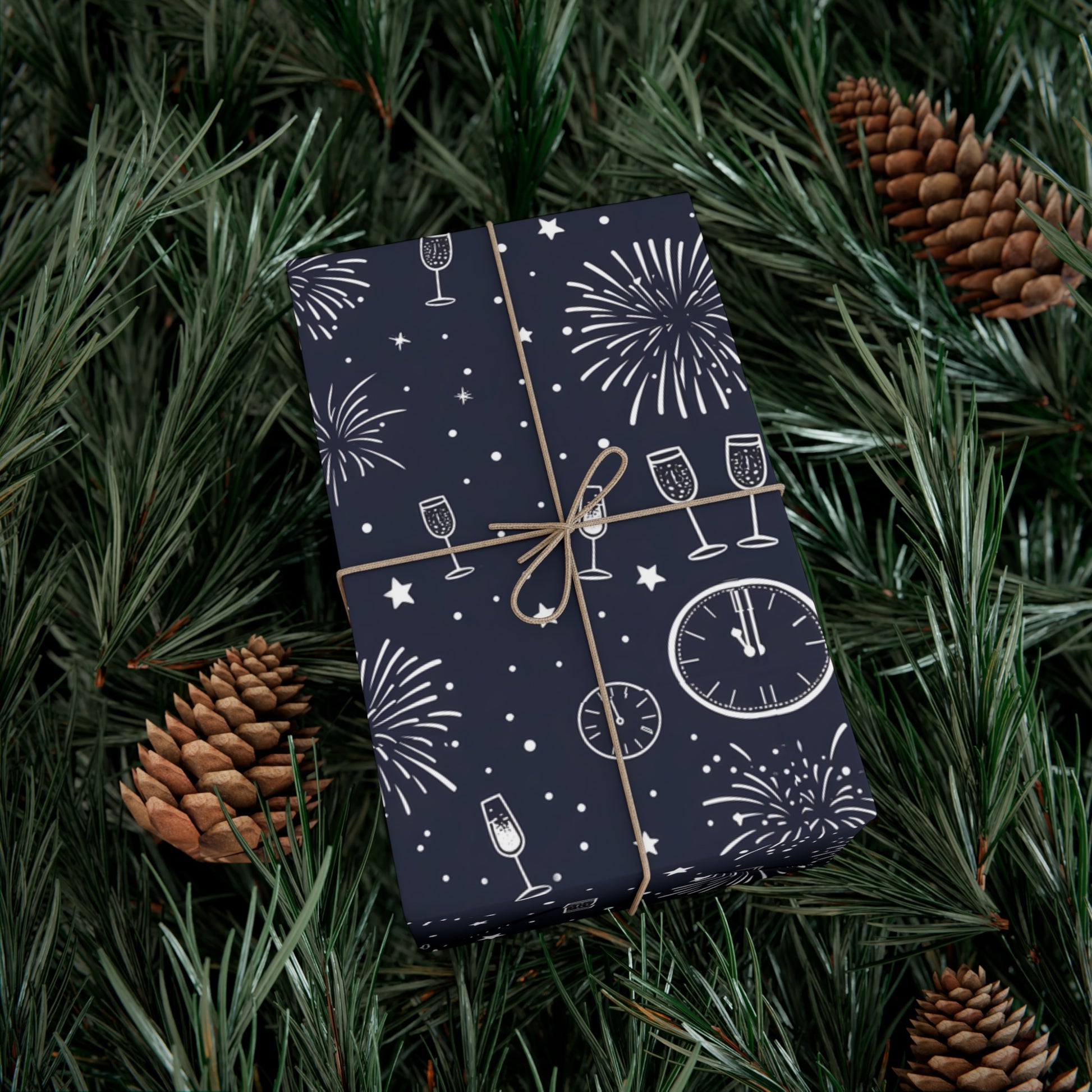 Gift Wrap Papers - New Year's Eve Celebration Pattern With Fireworks And Champagne, Holiday Gift Wrap, Wrapping Paper, Party Supplies,
