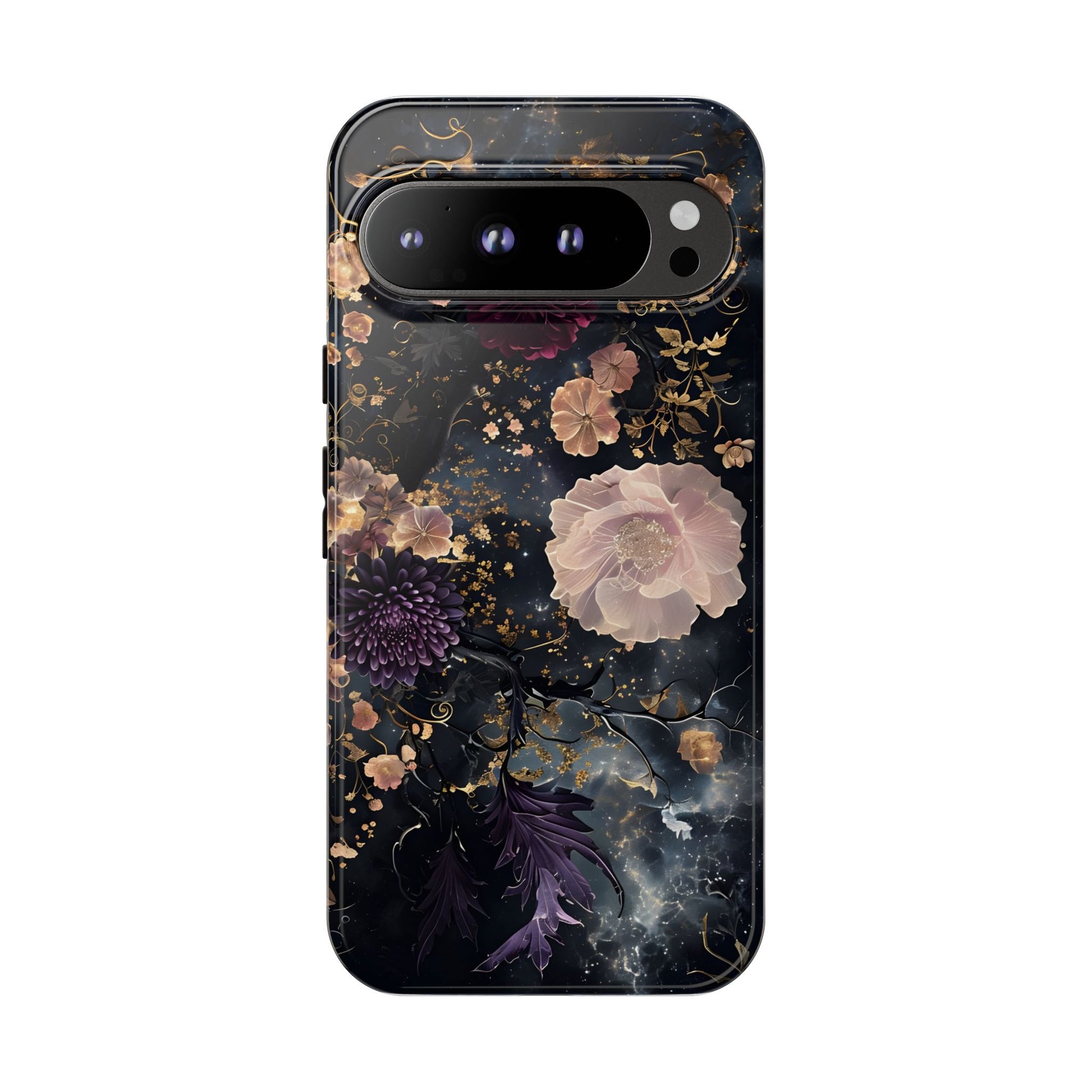 Phone Case, Whimsical Floral Pattern Against Cosmic Nebulous Background. Galaxy, Space, Tough Protective Cover, Unique Gift, Trendy