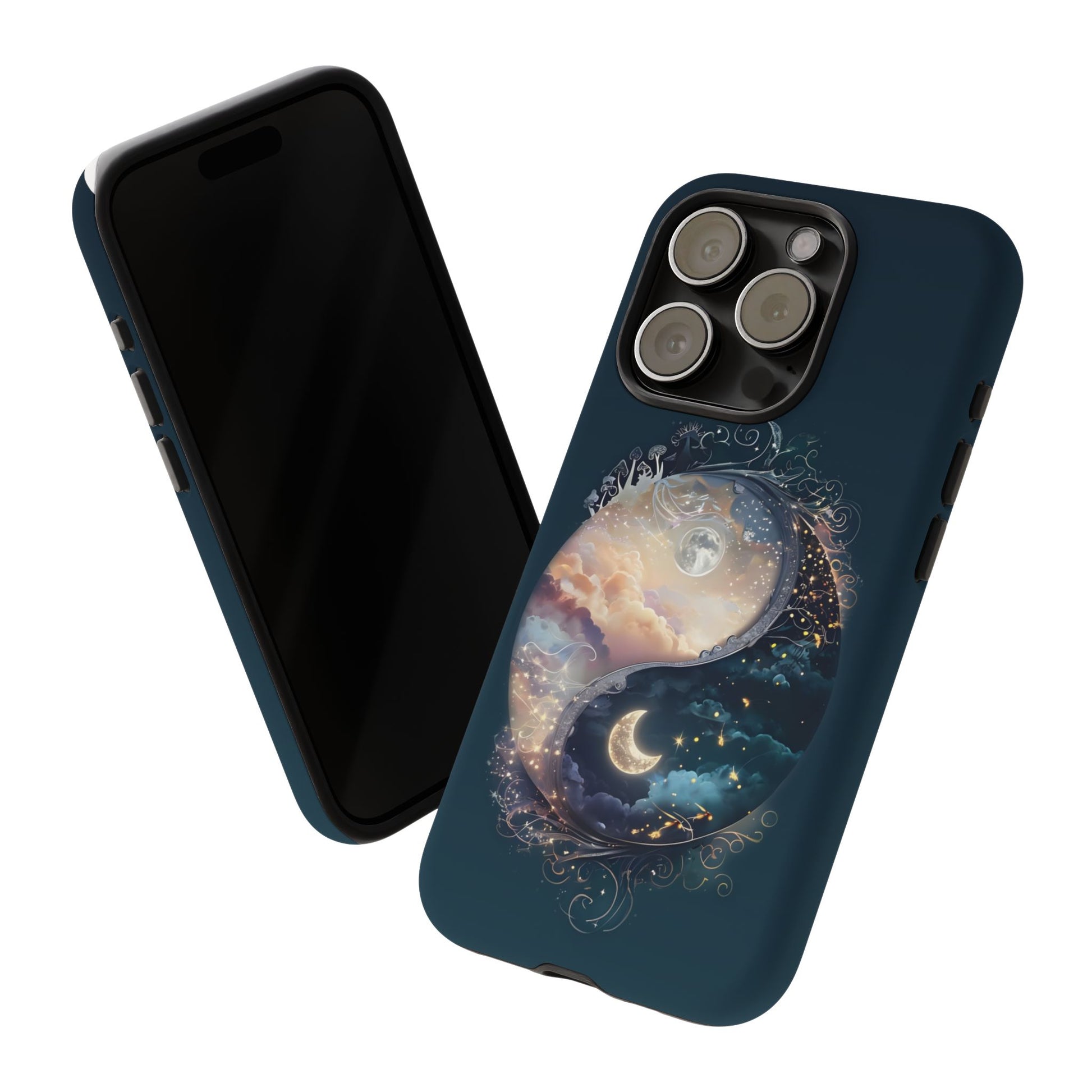 Phone Case, Yin-Yang Symbol Design, Whimsical Day Night Fantasy Print, Protective Cover, Tough Skin, Phone Accessories, Phone Protection