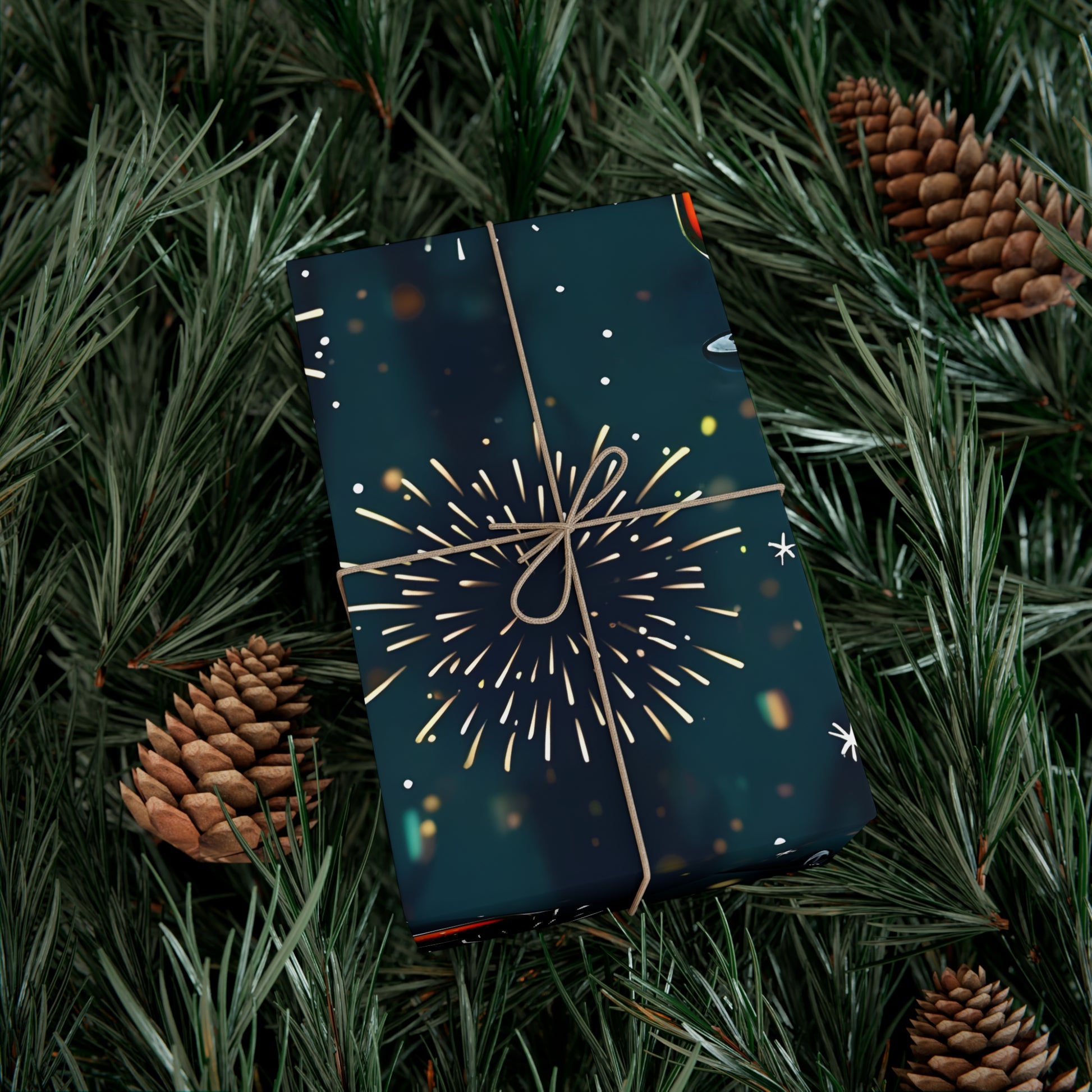 Gift Wrap Papers, New Year's Eve Celebration Pattern With Fireworks And Champagne, Wrapping Paper Roll, Holiday Gift Wrap, Festive