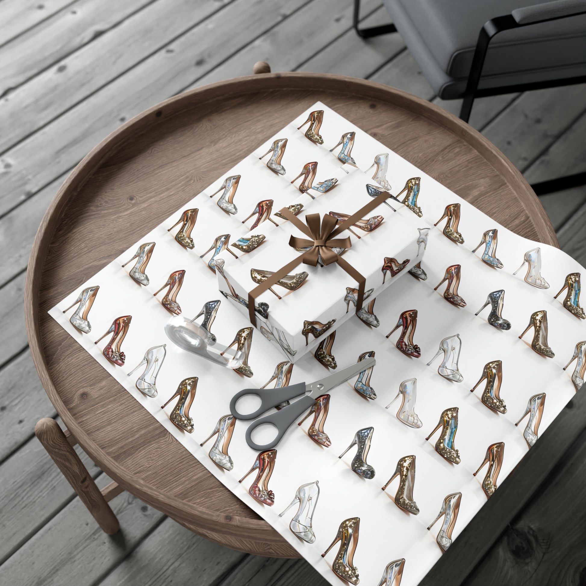 Wrapping Paper, Glittering Glass High Heels On White Background - Gift Wrap Rolls, Eco-Friendly Gift Wrap, Holiday