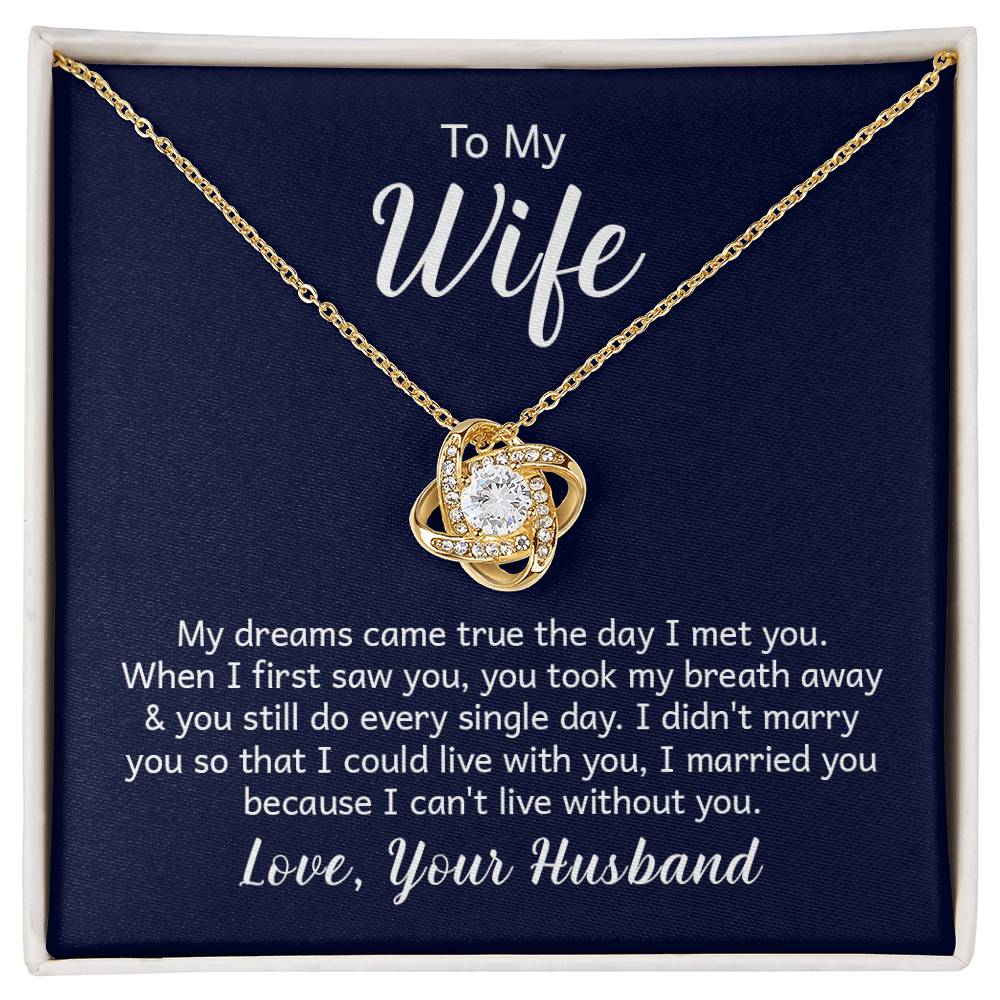 To my wife - my dreams came true the day I met you Love Knot Necklace