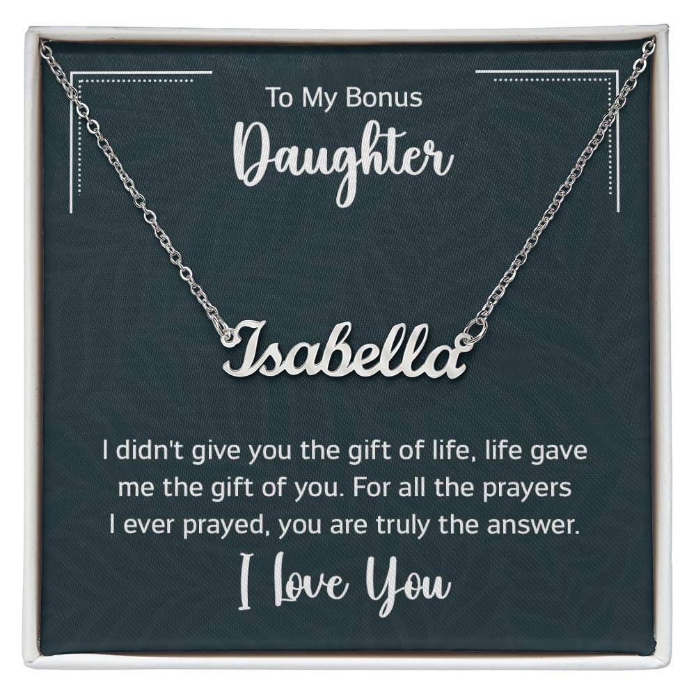 To My Bonus Daughter - Personalized Name Necklace with message card