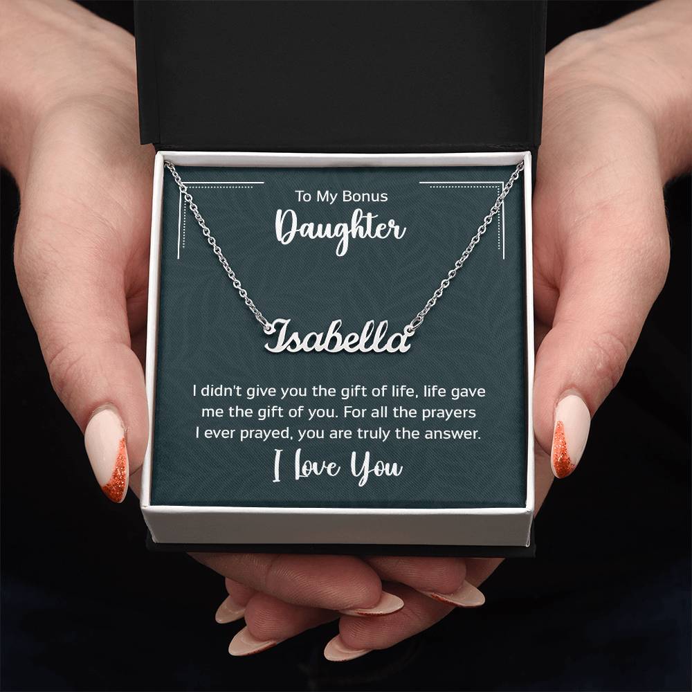 To My Bonus Daughter - Personalized Name Necklace with message card