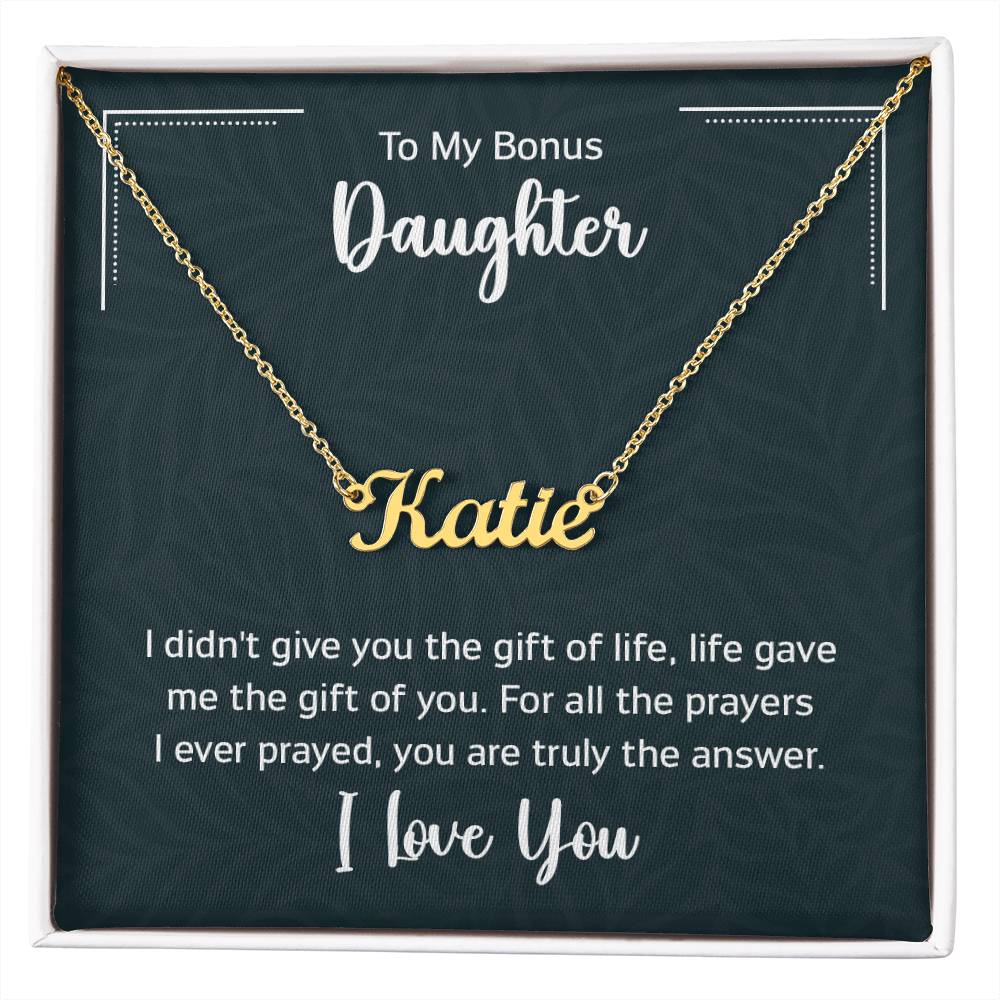 To My Bonus Daughter - Personalized Name Necklace with message card