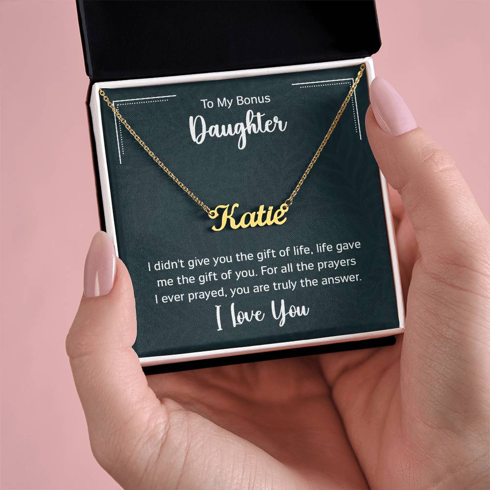 To My Bonus Daughter - Personalized Name Necklace with message card