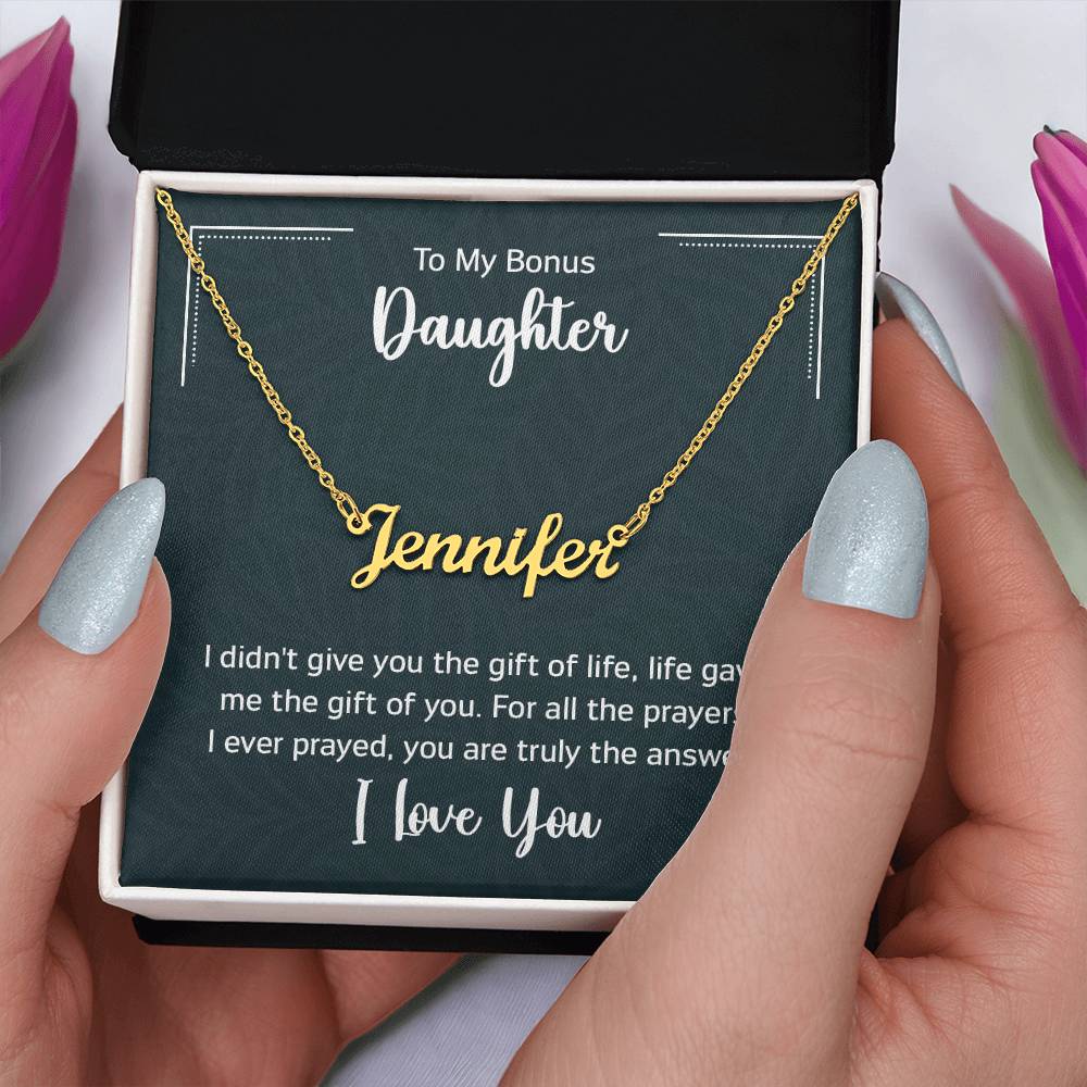 To My Bonus Daughter - Personalized Name Necklace with message card
