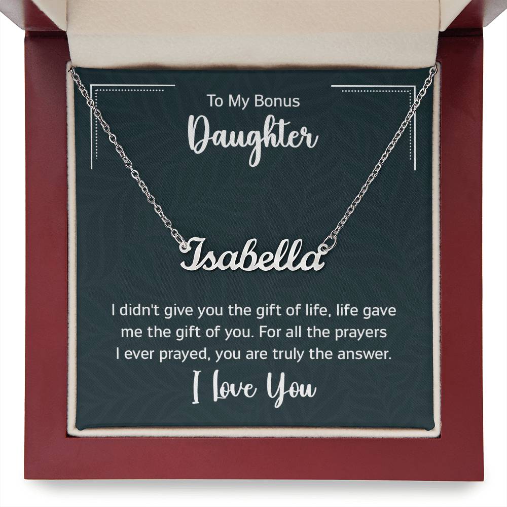 To My Bonus Daughter - Personalized Name Necklace with message card