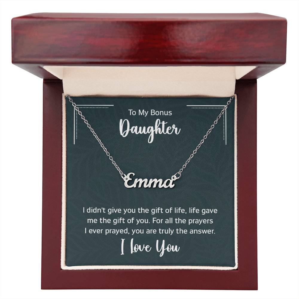 To My Bonus Daughter - Personalized Name Necklace with message card