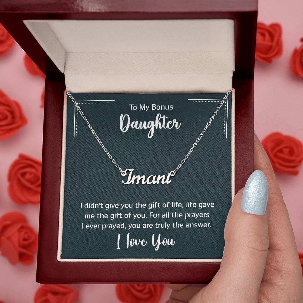To My Bonus Daughter - Personalized Name Necklace with message card