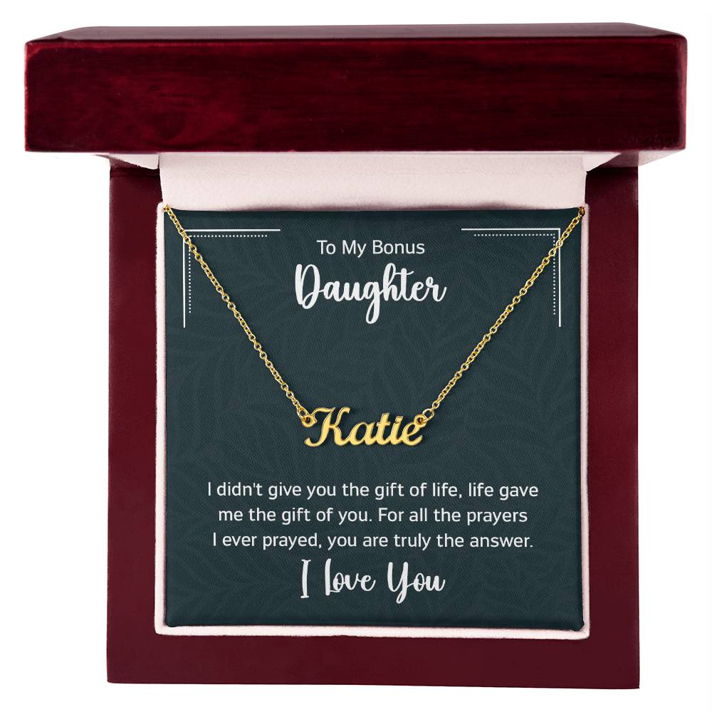 To My Bonus Daughter - Personalized Name Necklace with message card
